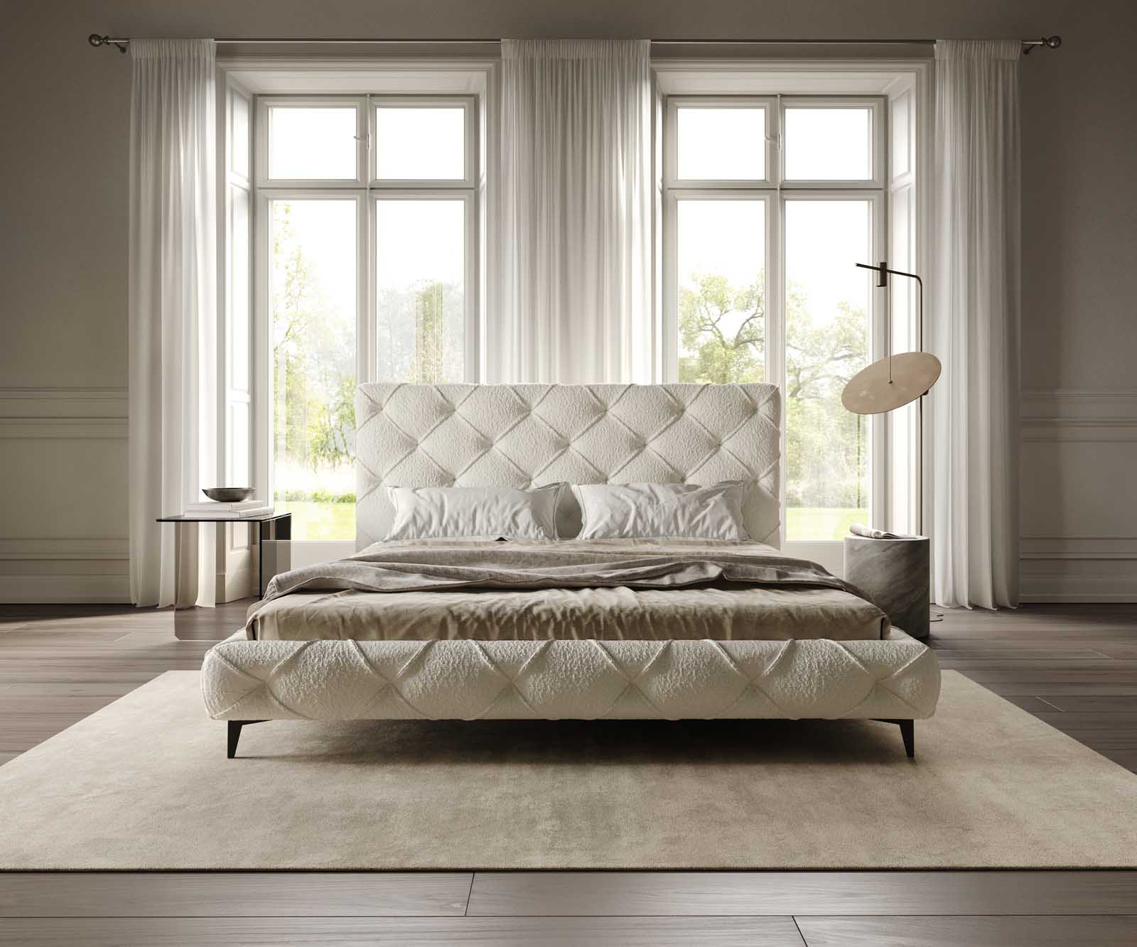 Тапицирано легло Nayara 180x200 cm bouclé кремаво-бяло 1 Тапицирано легло Nayara 180x200 cm bouclé кремаво-бяло 1