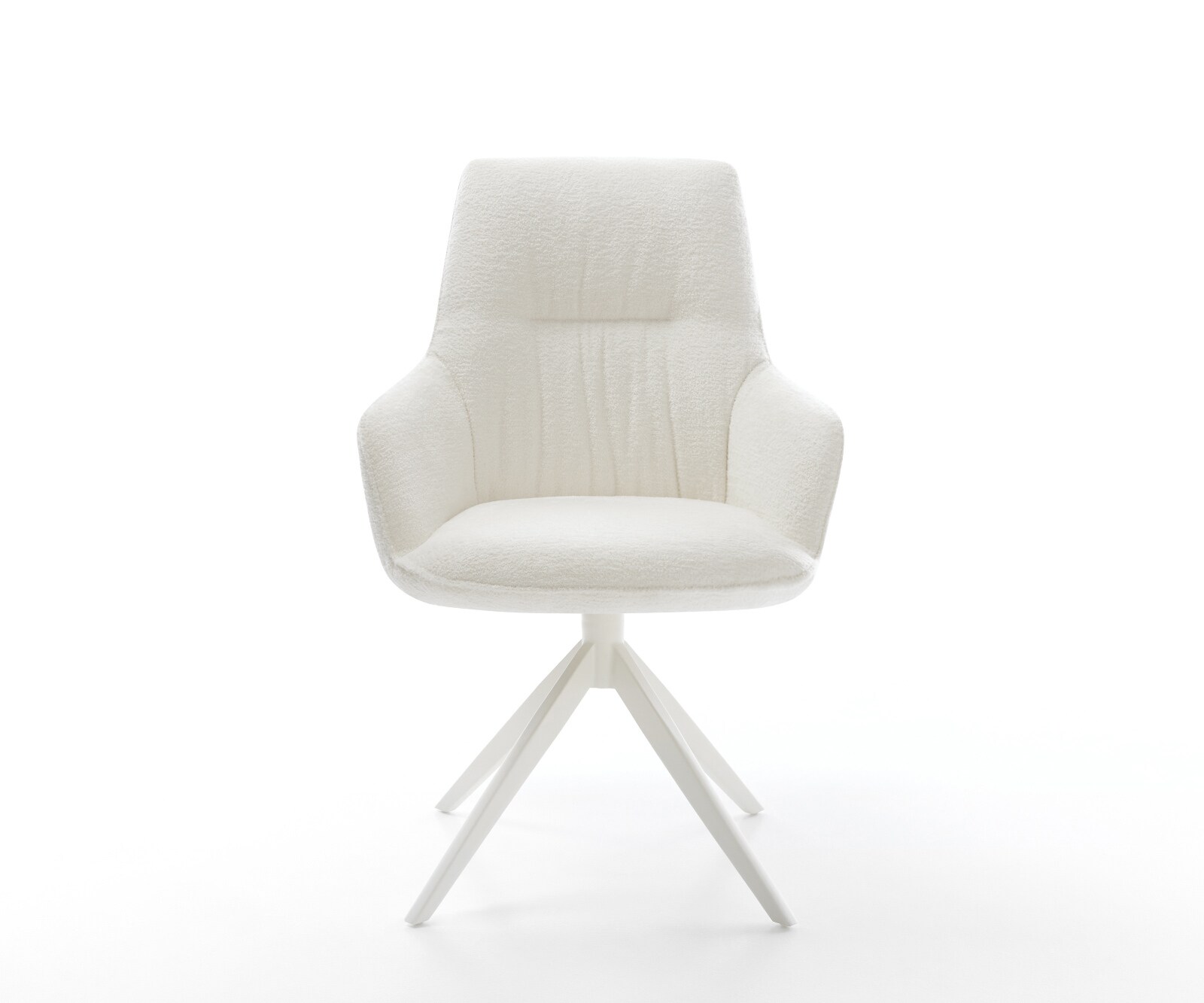 Въртящ се стол Zelia-Flex с подлакътници Bouclé Soft Бежово Кръстосана рамка широка Бяло 360° въртене Люлееща се функция Ядро от джобни пружини 1