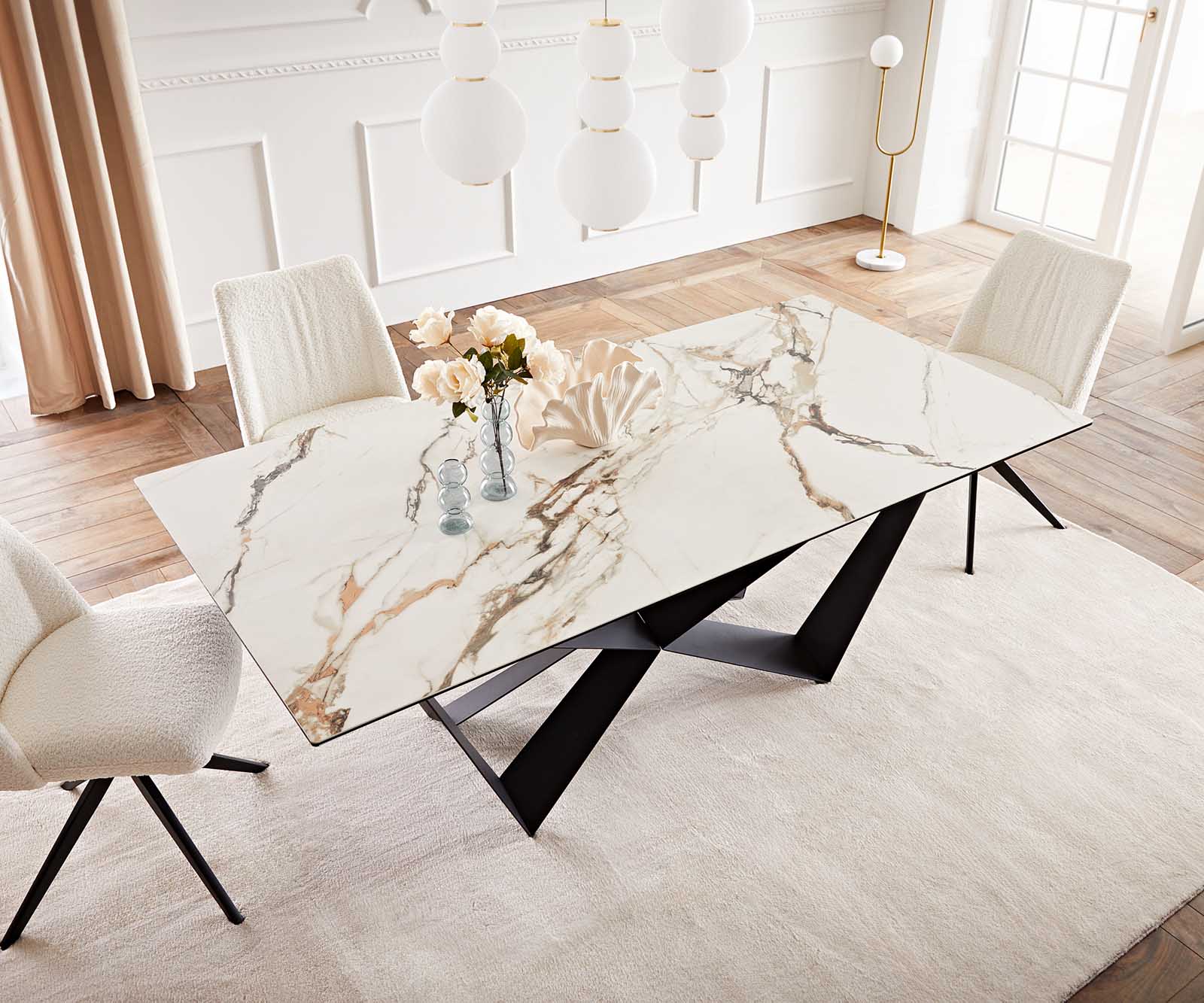 Маса 200x100 Keramik Calacatta Luxe Бял-Злато-Сив Spider плоска стомана Черен Edge 5
