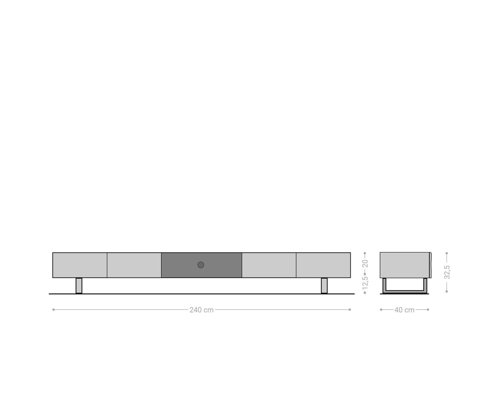 Ниска дъска New Live-Edge 240 cm Acacia natural 4 вратички 1 рафт Плъзгащ се метал черен 6