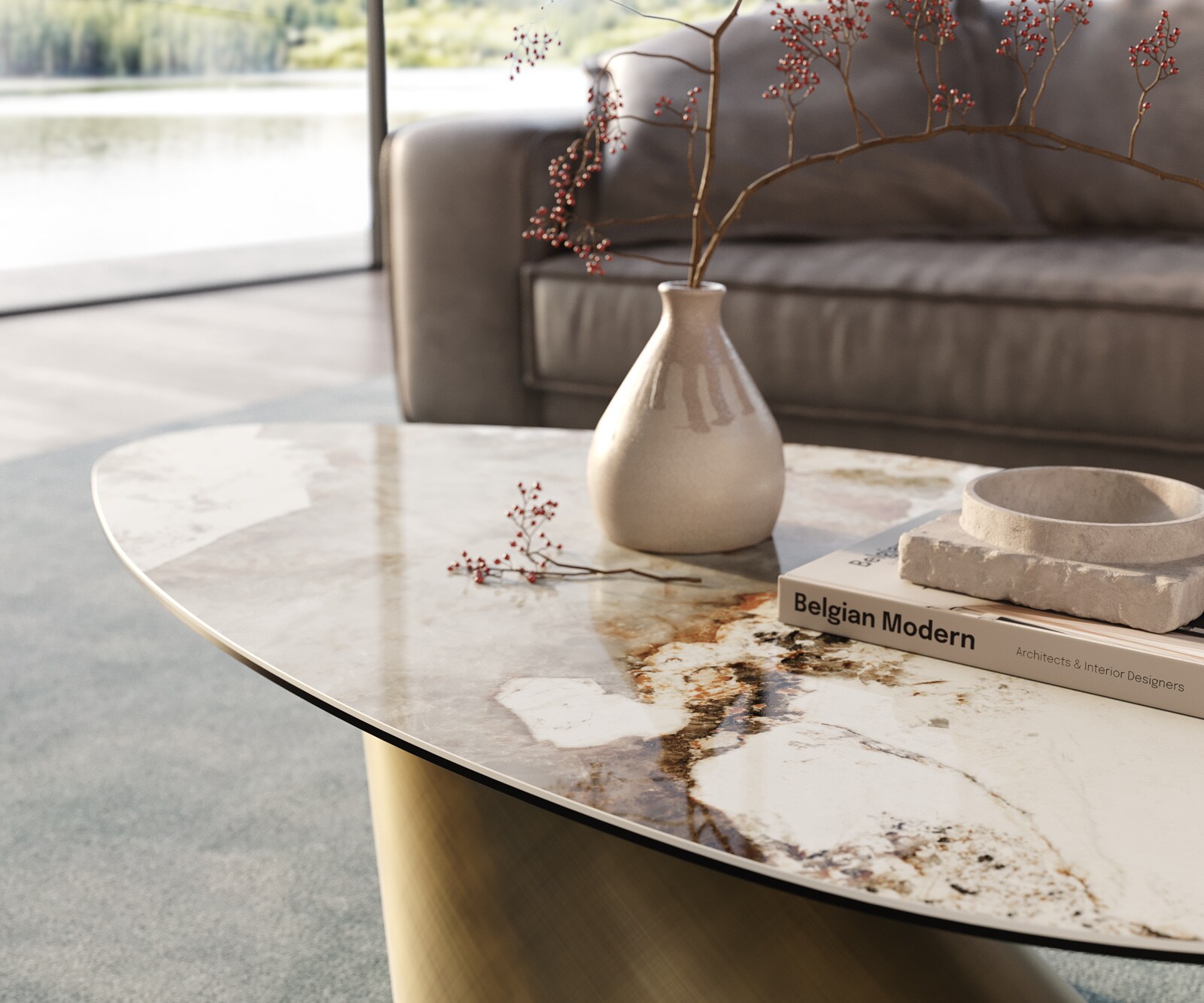 Edge Organic масичка за кафе 140x76 cm керамика Minas Melange Conis Metallic Gold 5