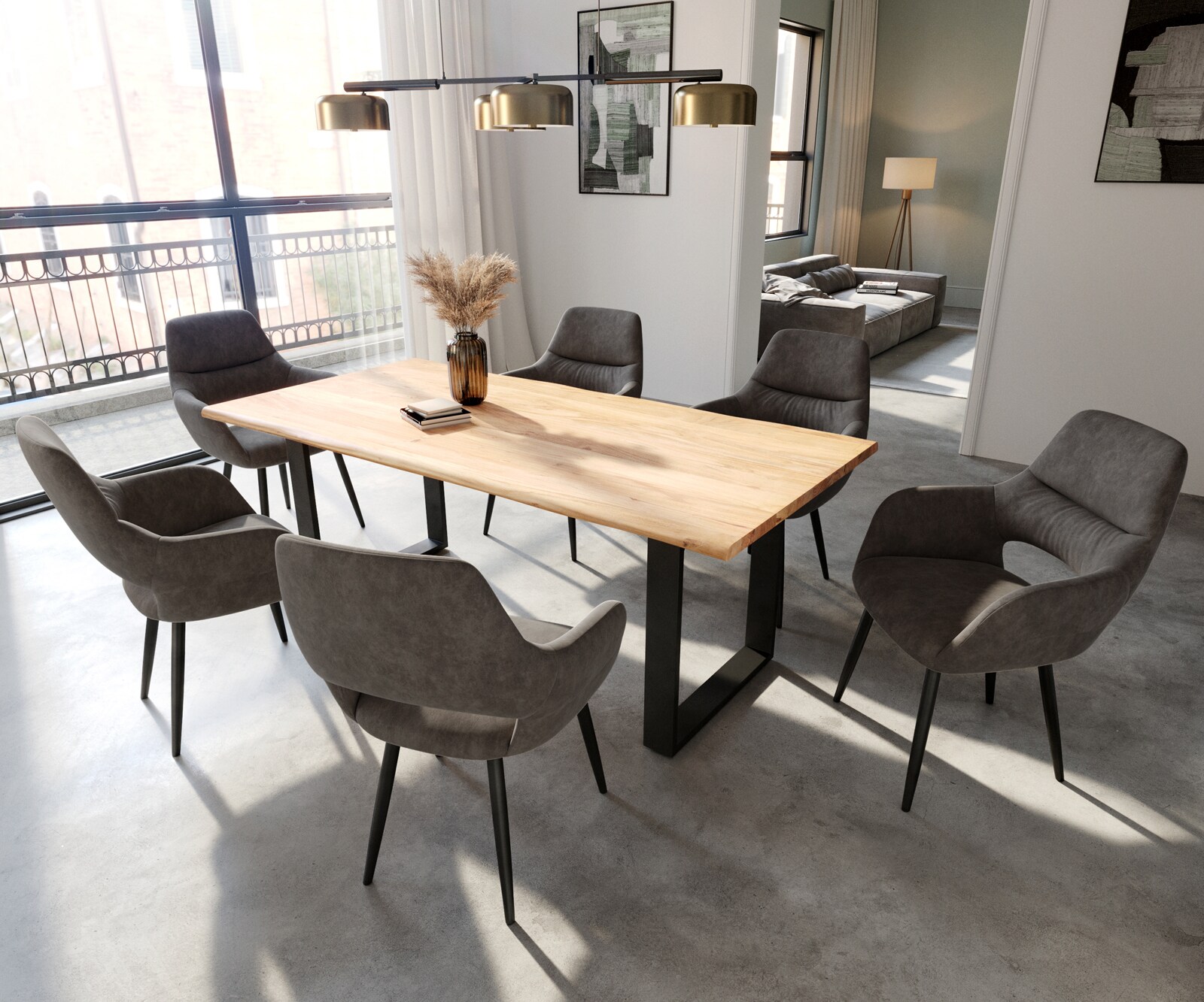 Стол с подлакътници Антрацит Винтидж 4-крака Прави Черни Yago-Flex 4