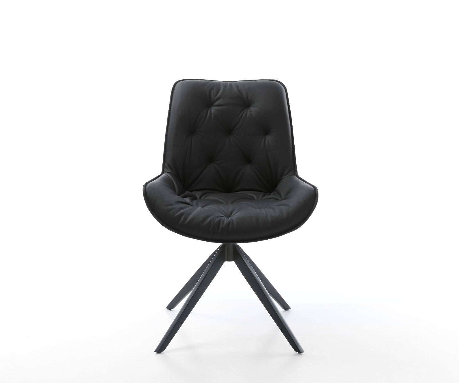 Въртящ се стол Taimi-Flex от естествена кожа черен Кръстосана рамка широка черна 360° въртене Функция люлеене 1