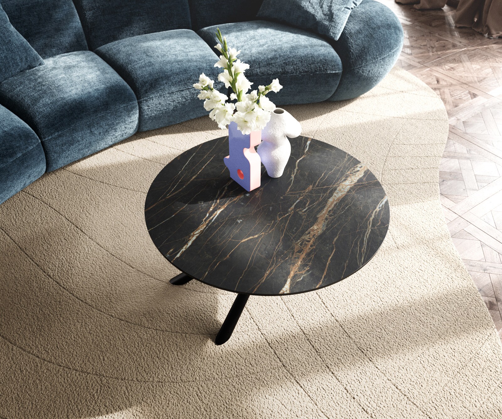Масичка за кафе Edge Round 90x90 cm Ceramic Laminam® Noir Desir Brown Sarity Metal Black 4