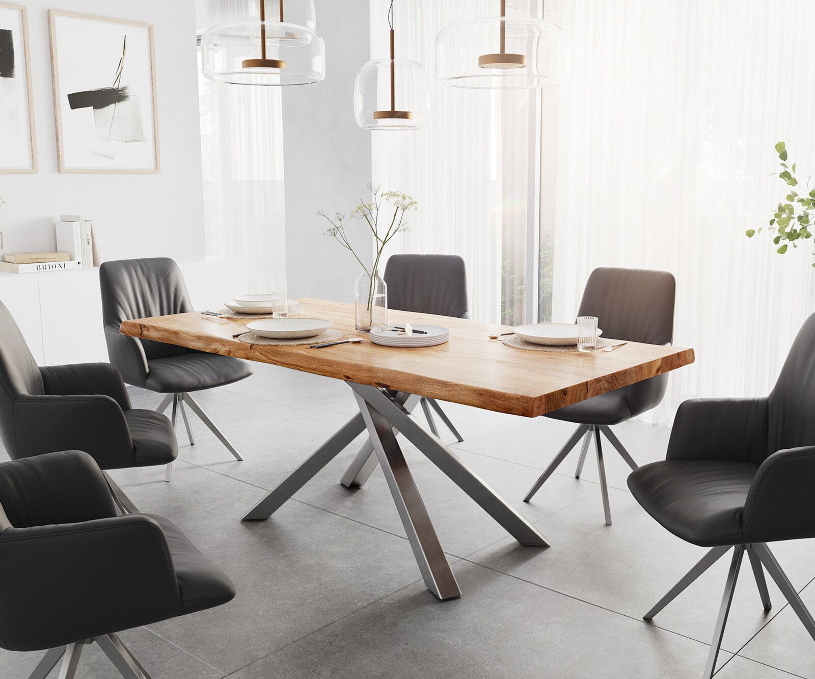 Маса 200x100 XL Акация Натурал КръстРамка Правоъгълник Неръждаема стомана Edge 1