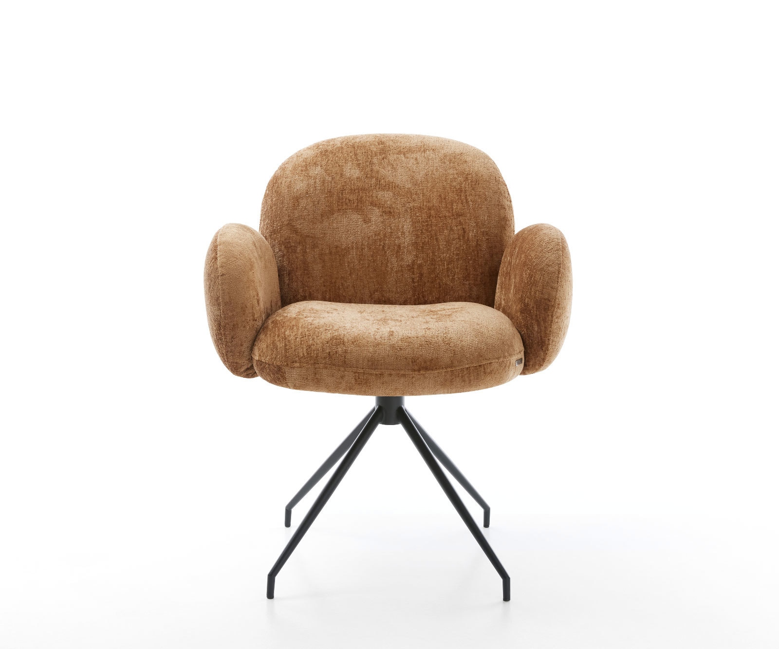 Врътящ се стол с подлакътници Шенил Ръжда Конус крак кръгъл Черен 180° въртящ се Покет пружина Nube-Flex 2