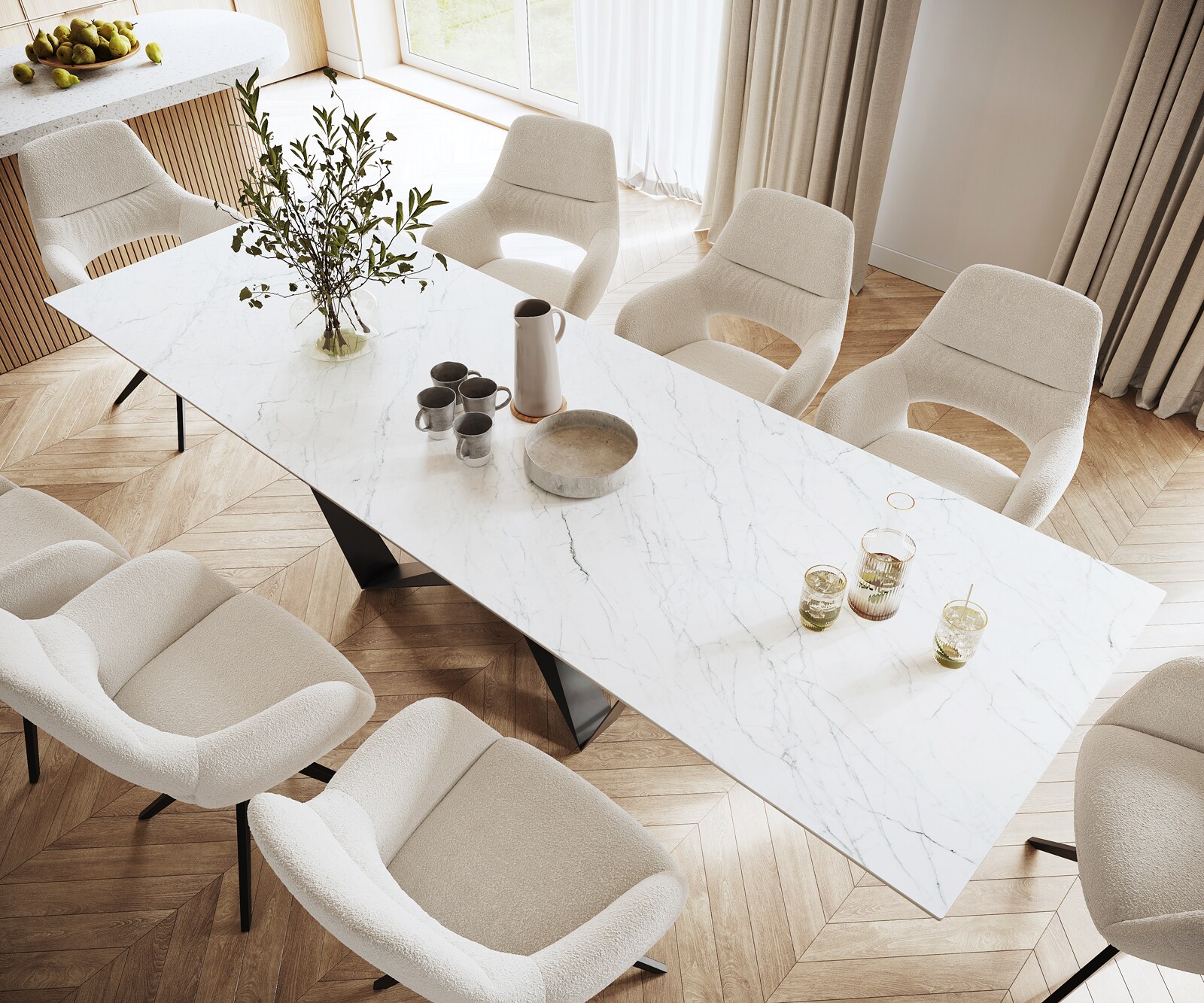 Маса 300x100cm Keramik Laminam®Statuarietto Бял среден крак плоска стомана Черен Edge 3