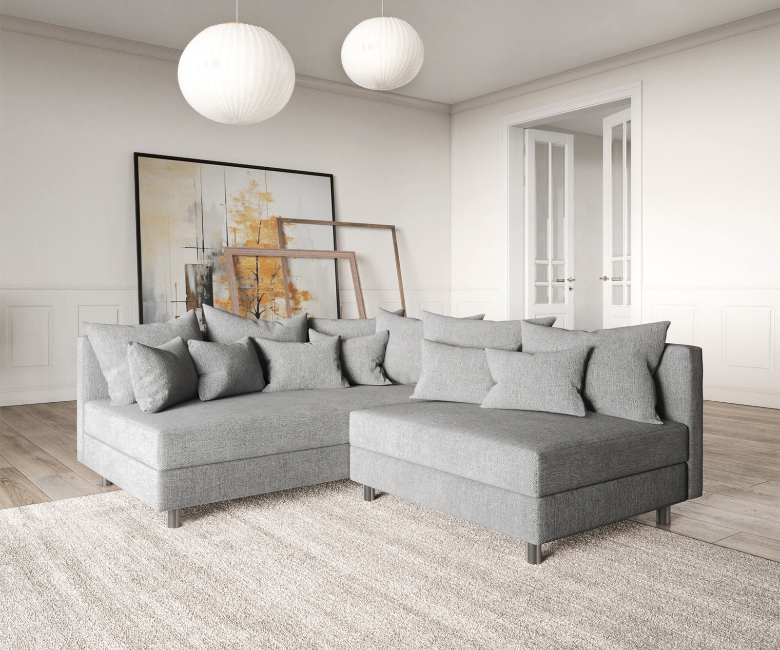 Ъглов диван Кафяв античен вид модулна лежанка дясна Clovis 1 Ъглов диван Кафяв античен вид модулна лежанка дясна Clovis 1