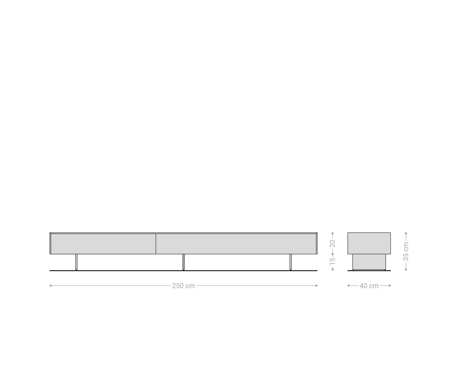 Ниска дъска Cuor 250 cm Керамичен ламинат® Emperador Extra Lucidato Тъмно кафяво 1 капак 1 чекмедже Основа Плаващ вид неръждаема стомана 7