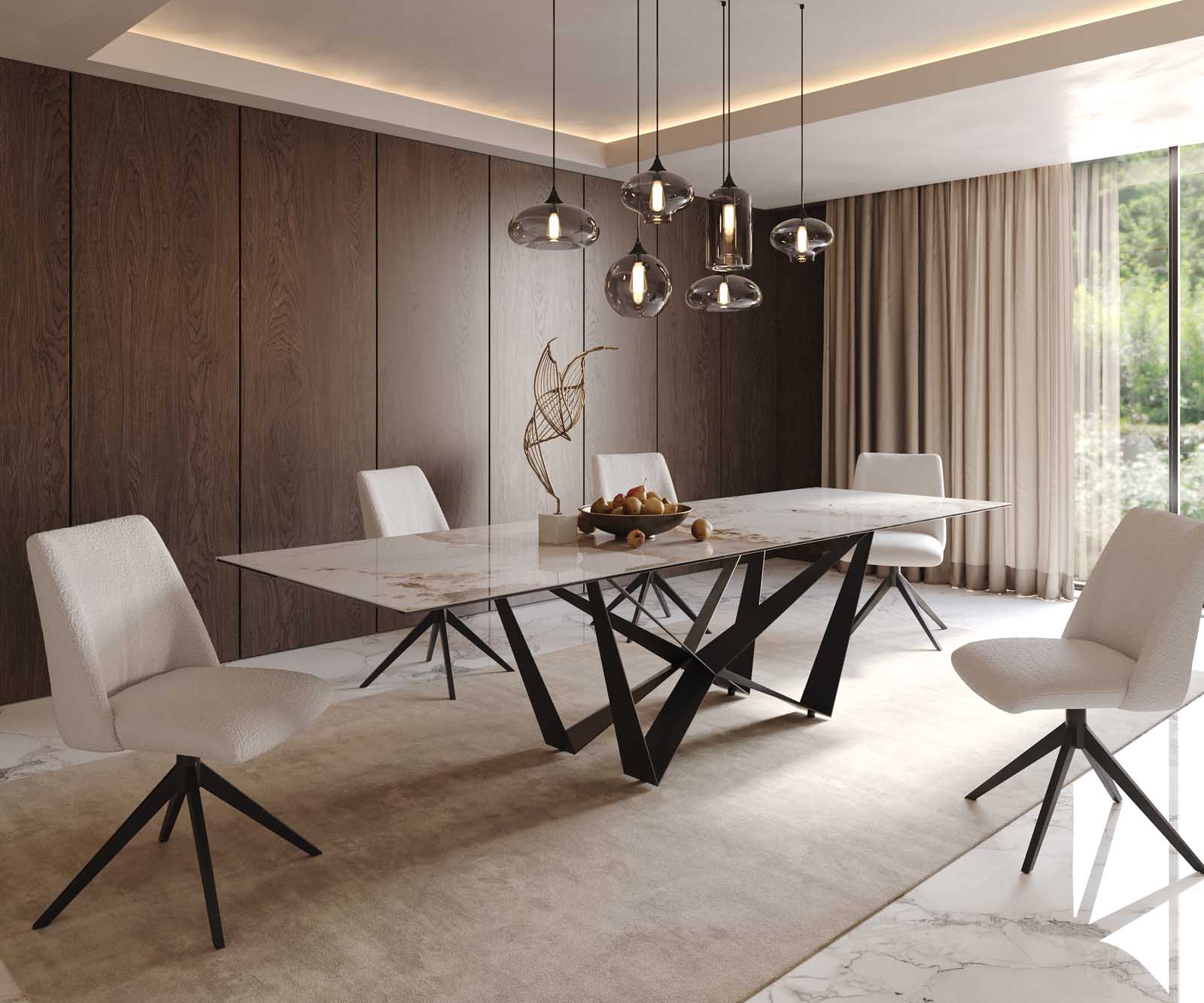 Маса 300x100 Keramik Minas Melange Бял-Бежов Spider плоска стомана Черен Edge 8