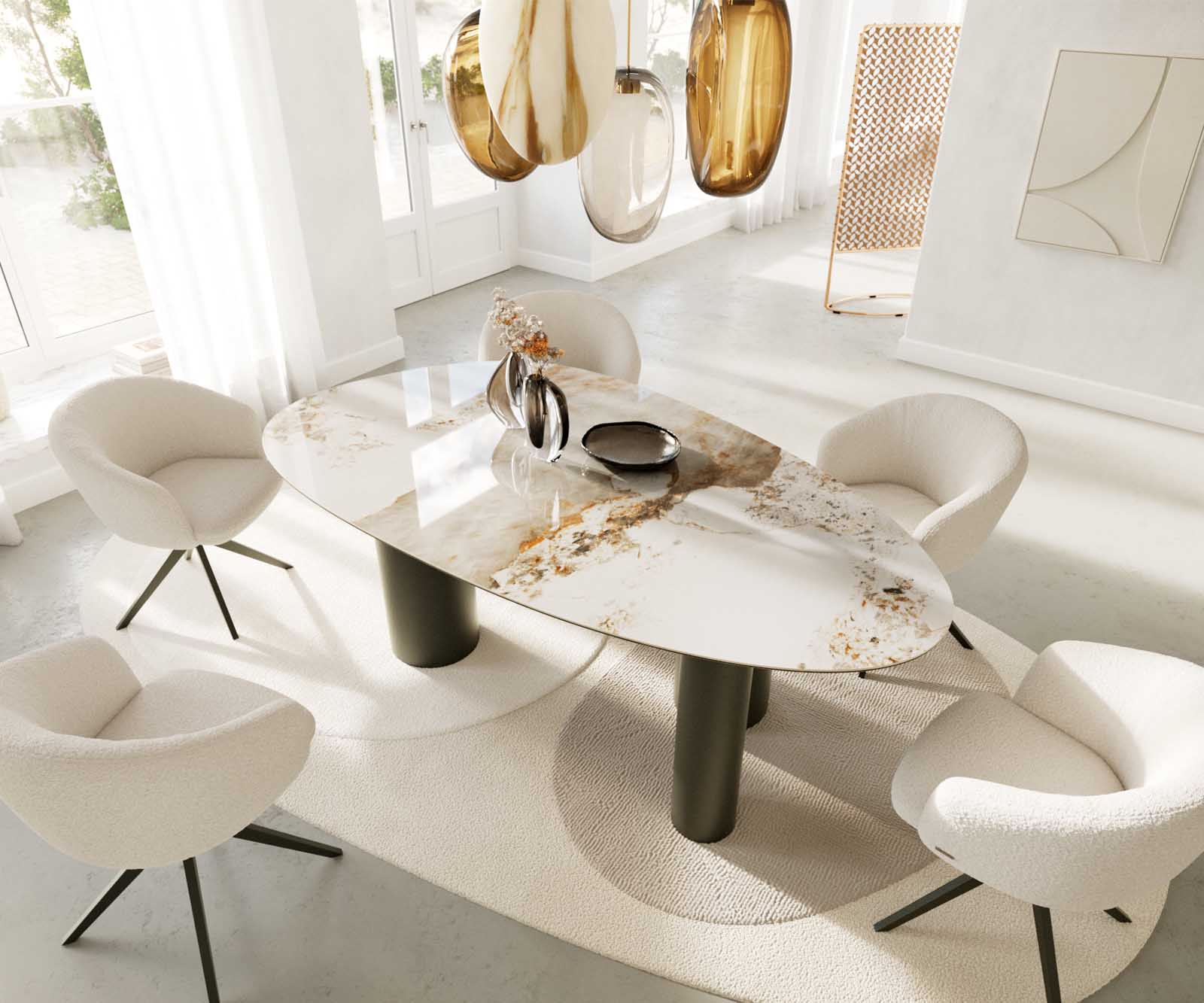 Маса Oval 220x120 Keramik Minas Melange Бял-Бежов Pilier Метал Ефектенфиниш Titan Edge