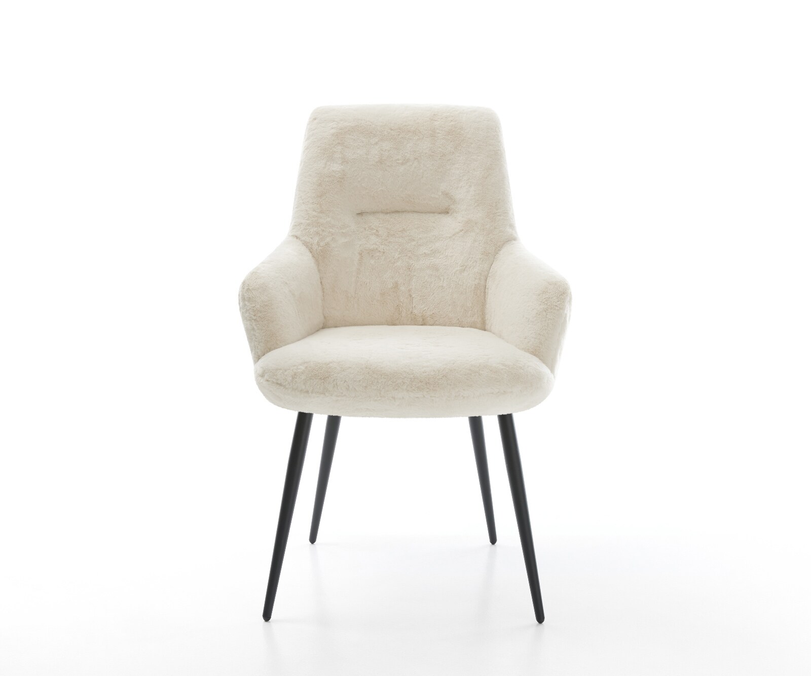 Трапезен стол Zelia-Flex с подлакътници, плюшен кремаво-бял плат, 4-футов заострен черен джоб пружинна сърцевина 2