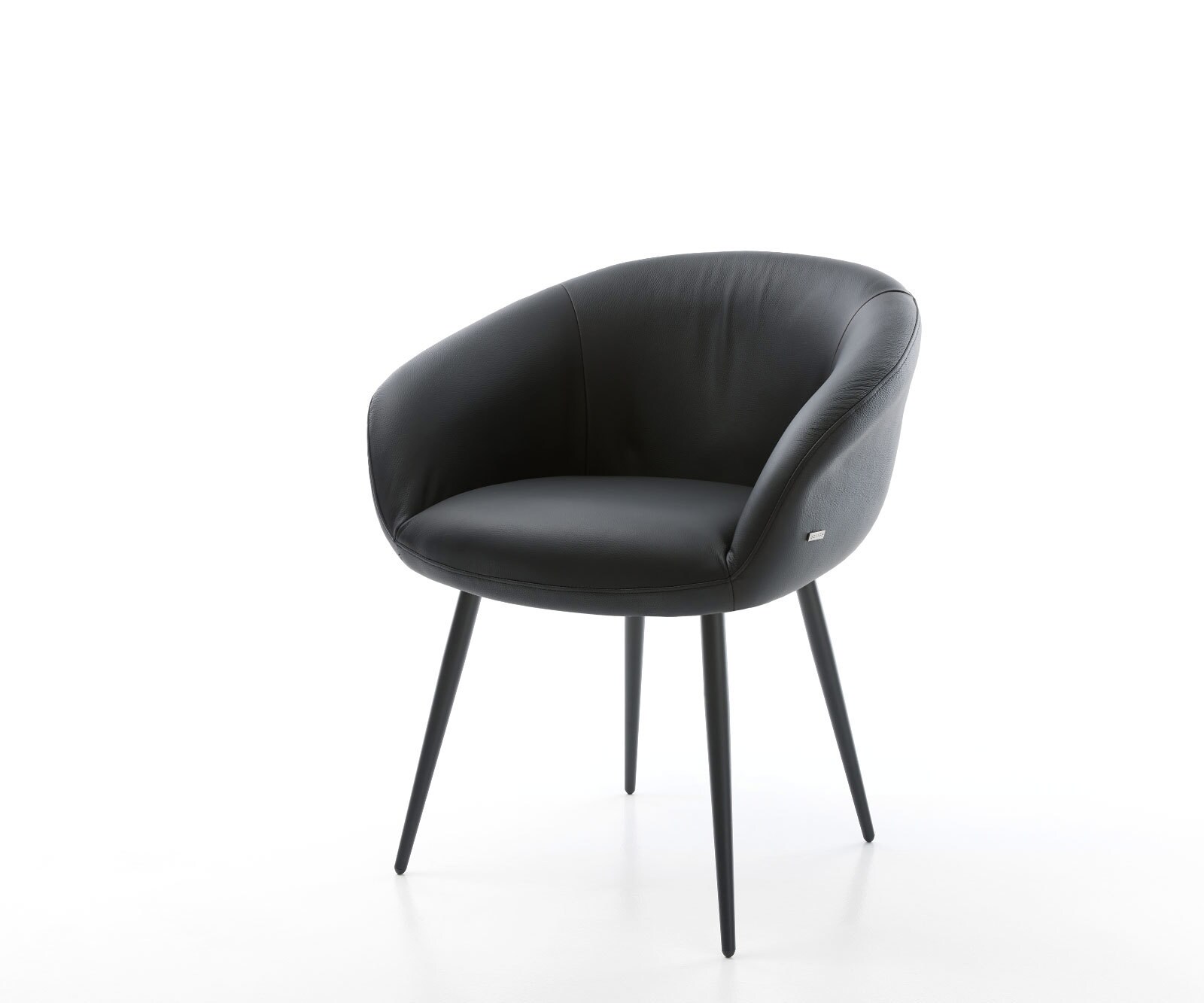 Трапезен стол с подлакътници Естествена кожа Черен 4 крака конични Черен Покет пружина Vinka-Flex 1