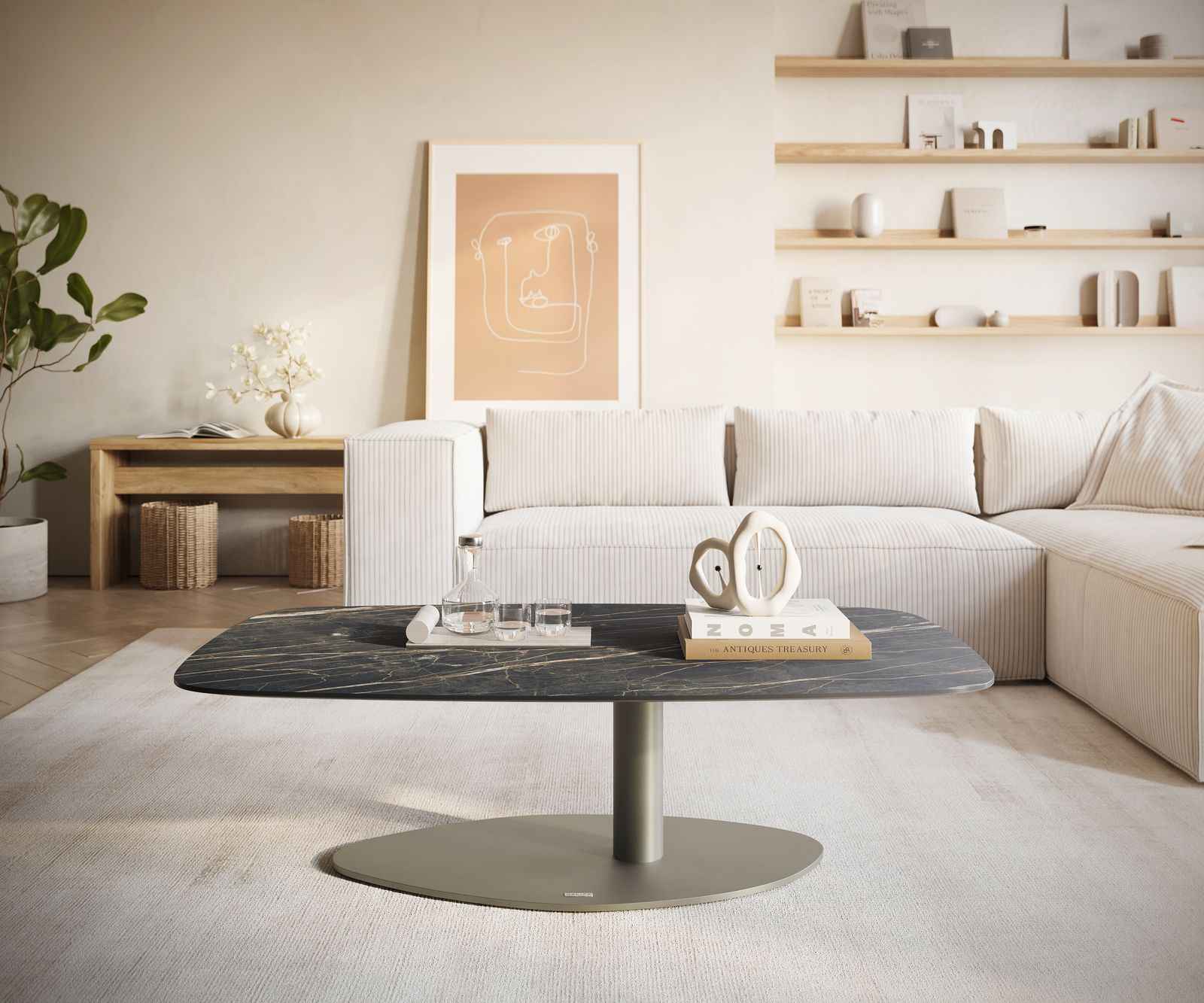 Масичка за кафе Edge Boot 120x70 cm Керамика Laminam® Noir Desir Brown Vibany Покритие с метален ефект Titanium 2