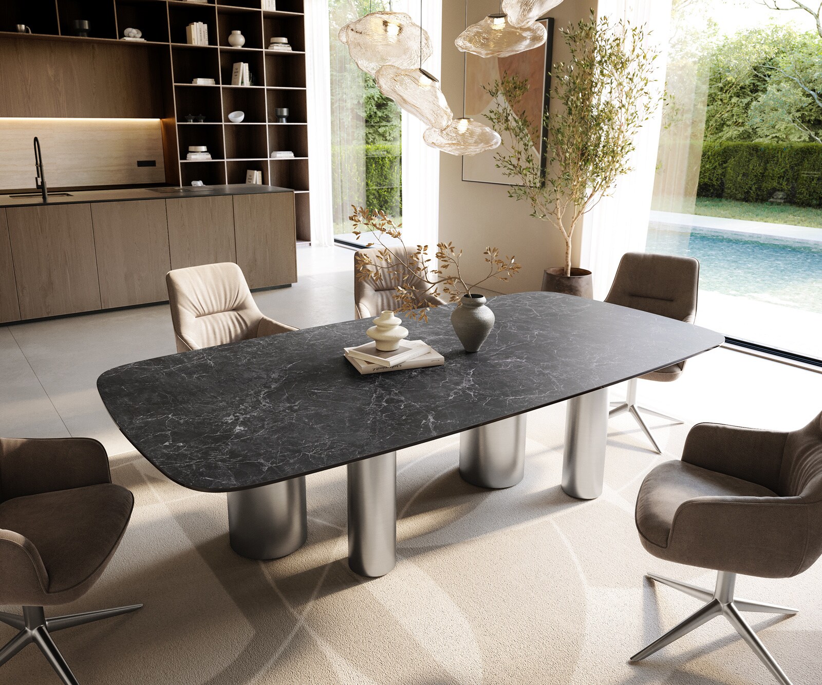 Трапезна маса Edge Boot 240x120 см, керамика Laminam „®“, „Nero Greco“, „Anthrazit“, крака от неръждаема стомана с матирана повърхност 1