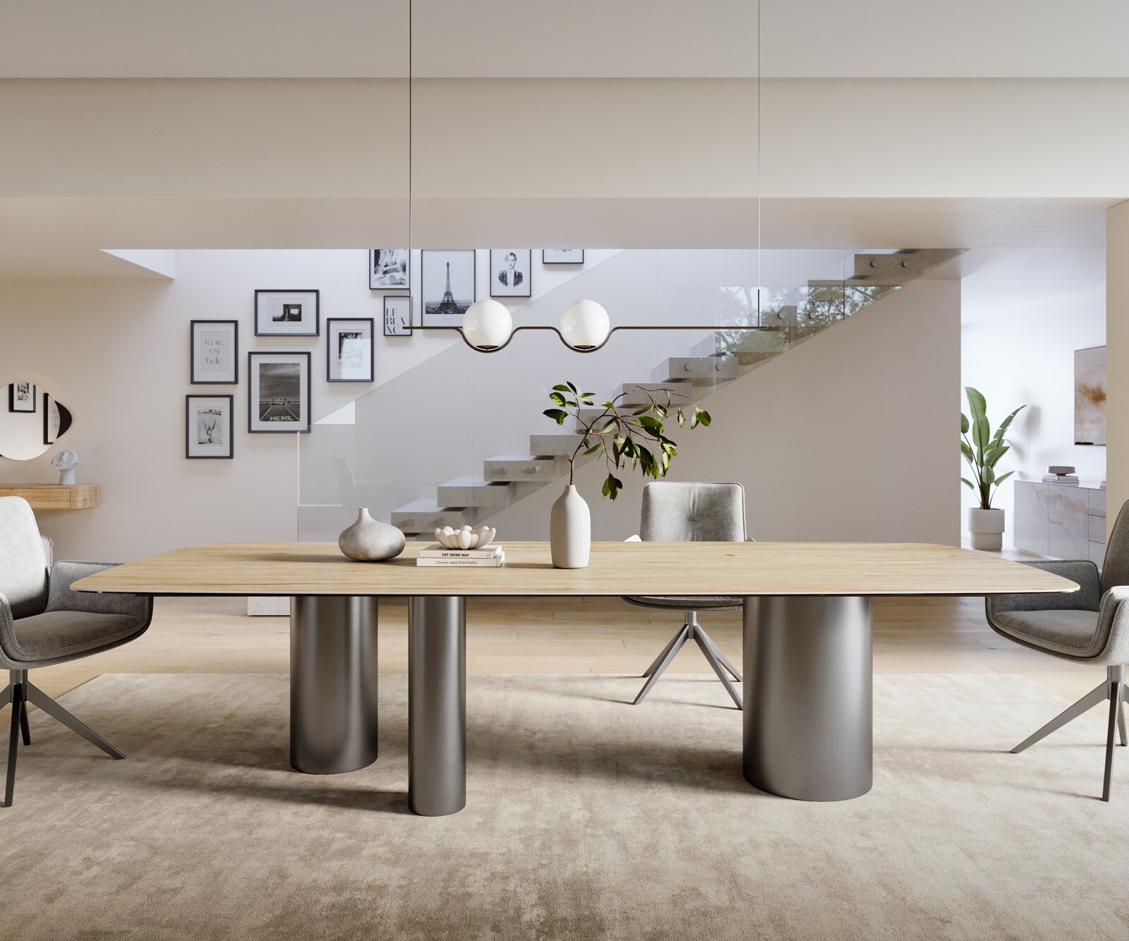 Трапезна маса Edge Boot 300x120 см, керамика Laminam „®“, цвят „Sabbia“ (дъбов), „Troa“, неръждаема стомана, графит 2