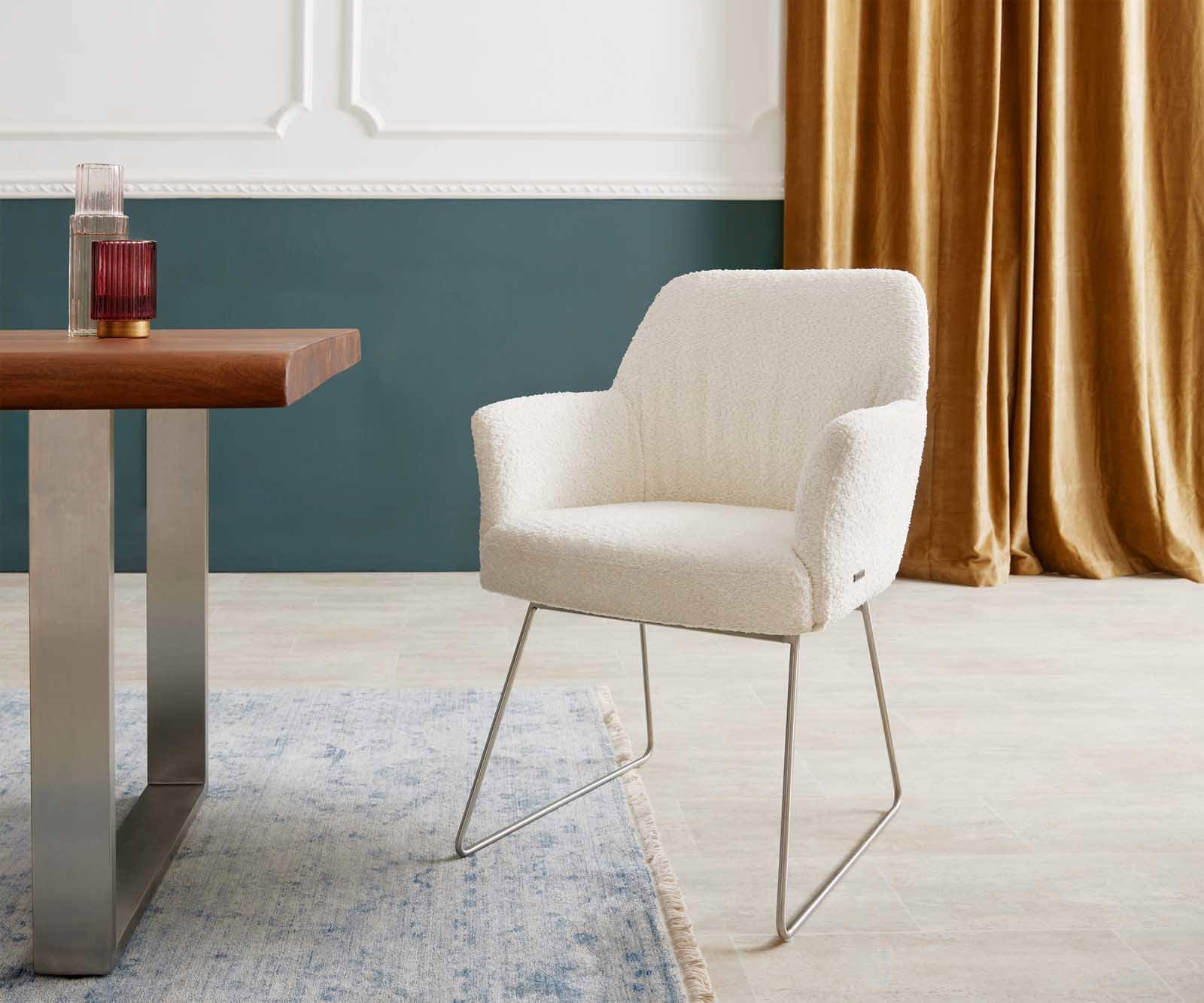 Стол Букле Бяло Извити крака Неръждаема стомана Покет пружина Xana-Flex Стол Букле Бяло Извити крака Неръждаема стомана Покет пружина Xana-Flex