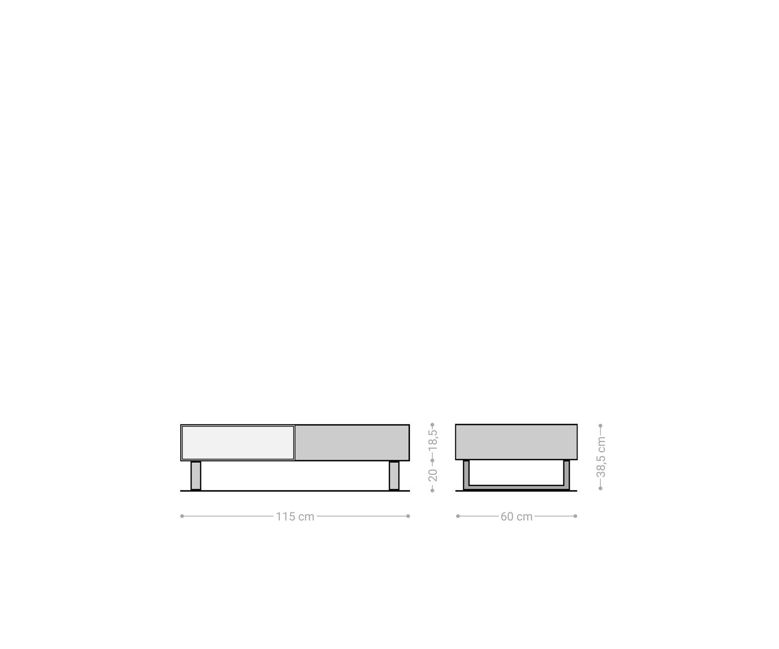 Масичка за кафе New Live-Edge 115x60 cm естествена акация 2 чекмеджета 1 рафт бегач матирана неръждаема стомана 5