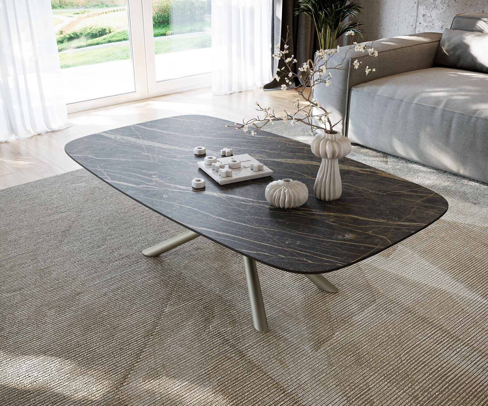 Масичка за кафе Edge Boot 140x80 cm Керамика Laminam® Noir Desir Brown Sarity Покритие с метален ефект Titanium 3