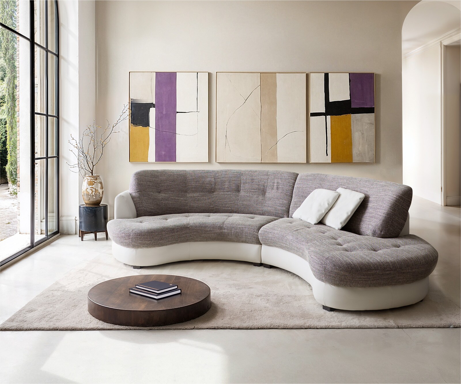 Диван Napoli 300x95cm бял, светло-сив с възглавници