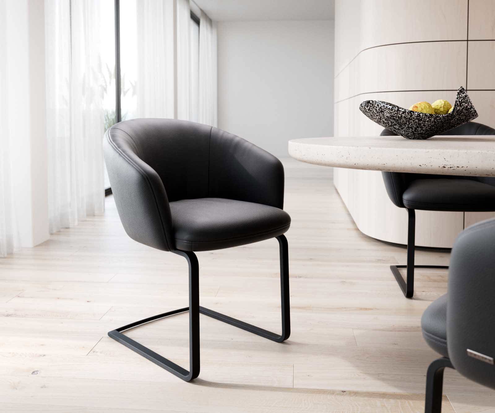 Люлеещ стол с подлакътници Естествена кожа Черен Конзолен крак плосък Черен Покет пружина Caja-Flex Люлеещ стол с подлакътници Естествена кожа Черен Конзолен крак плосък Черен Покет пружина Caja-Flex