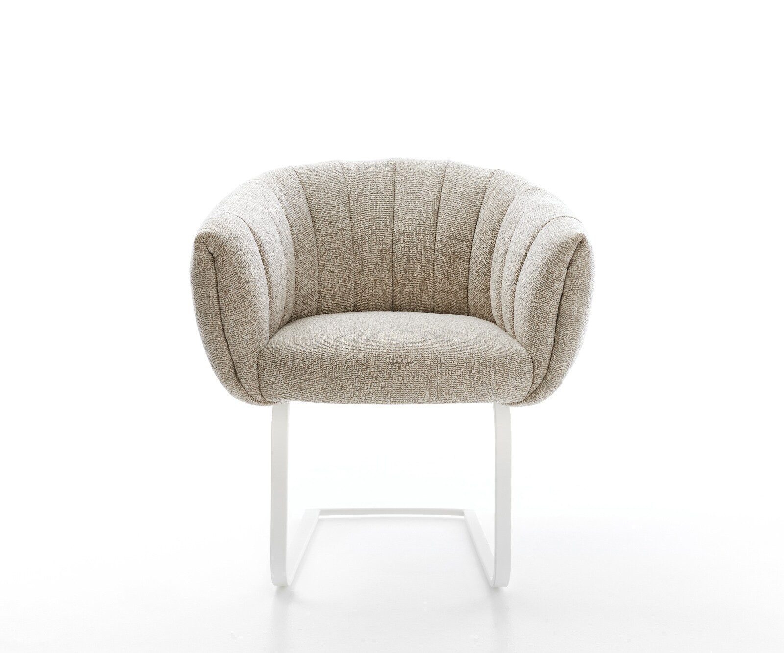 Конзолен стол Jada-Flex, с тъкан от мек бежов плат, Стол с плоска бяла конзола, Ядро от джобна пружина 1