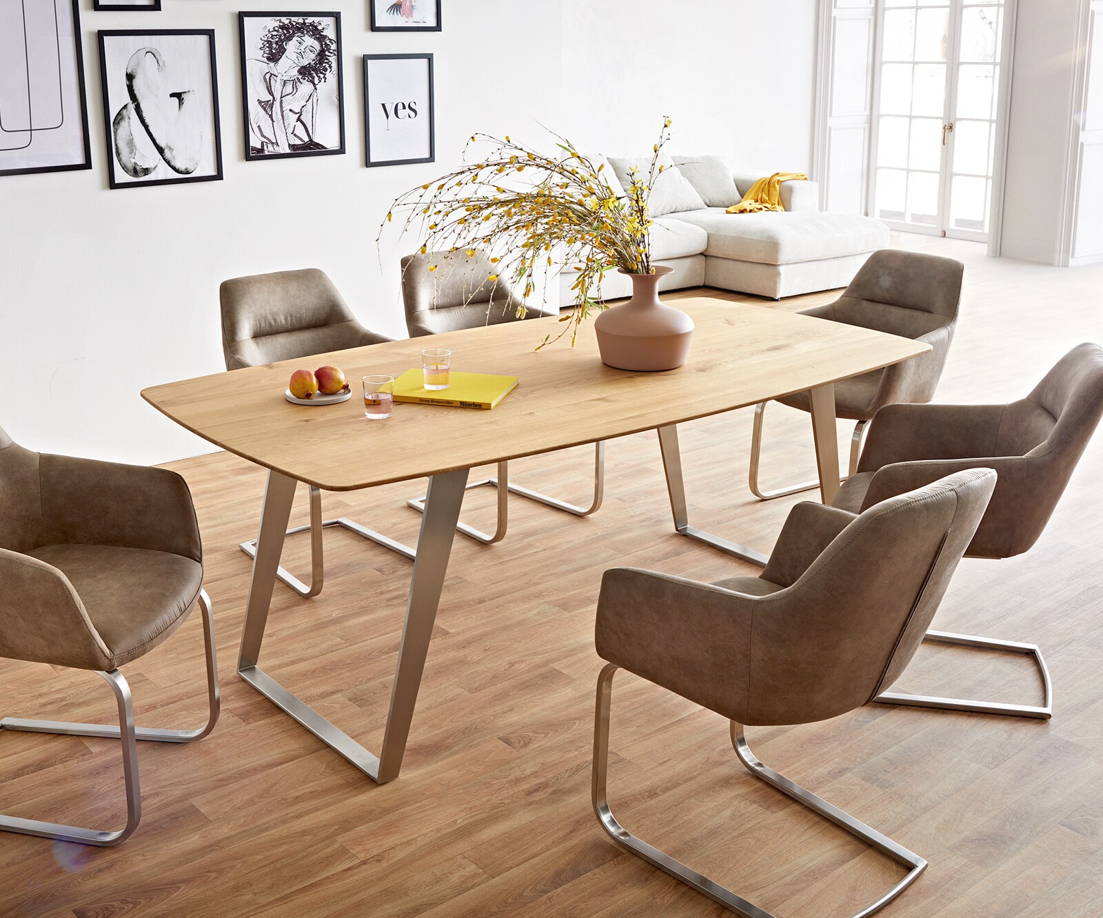 Маса Boot 200x100 Дъб Натурал Неръждаема стомана под ъгъл Швейцарски ръб Edge 7