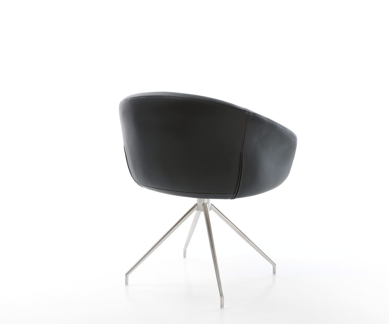 Врътящ се стол с подлакътници Естествена кожа Черен Конус крак кръгъл Неръждаема стомана 180° въртящ се Покет пружина Vinka-Flex 5