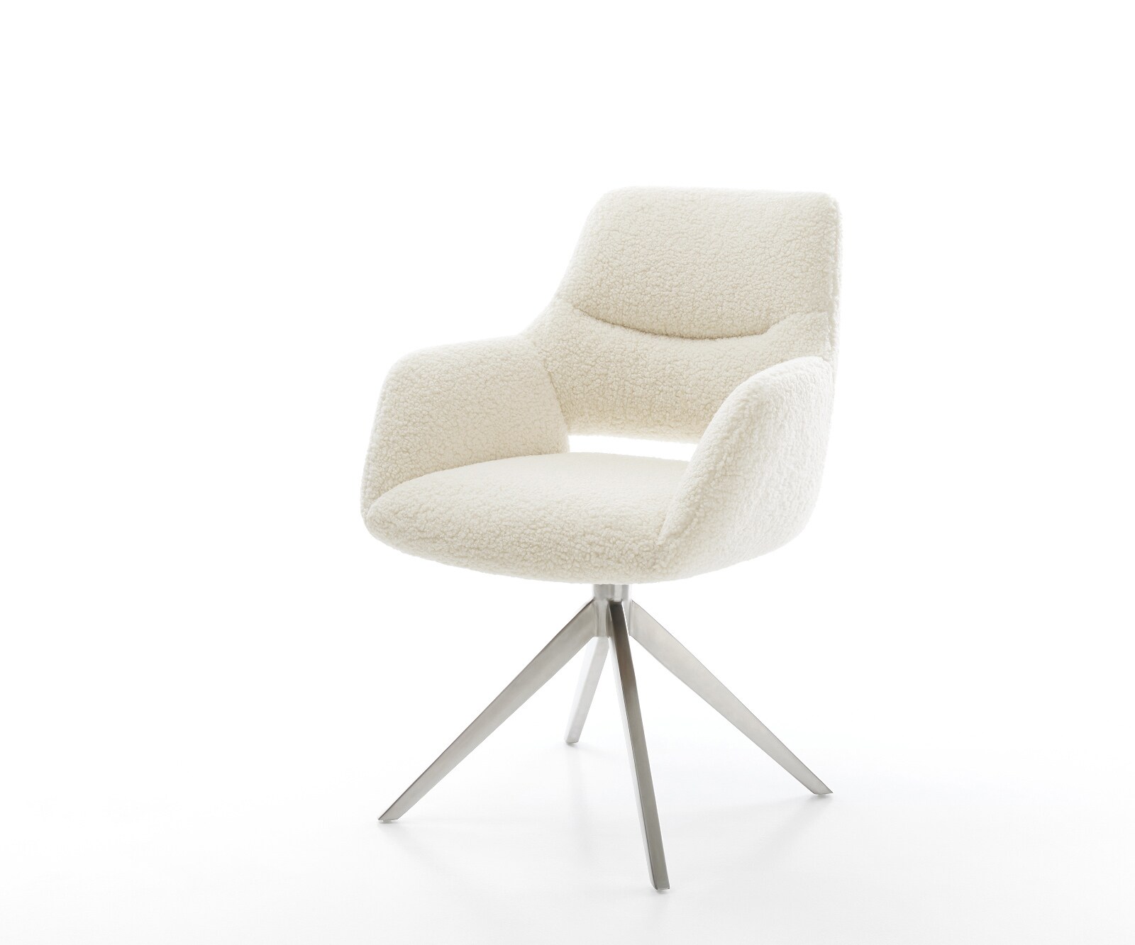 Въртящ се стол Yago-Flex с подлакътници, teddy плат Бежов, Кръстосана рамка широка, Неръждаема стомана, 360° въртене, Люлееща се функция, Ядро от джобни пружини 1