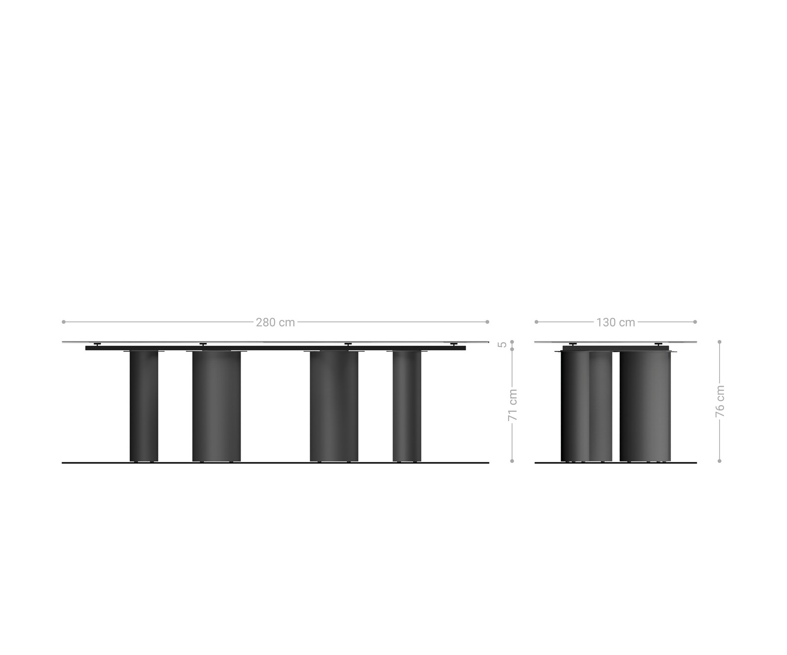 Edge Овална маса за хранене 280x130 керамика Iris FMG Agatablack Pilier неръждаема стомана графит 9