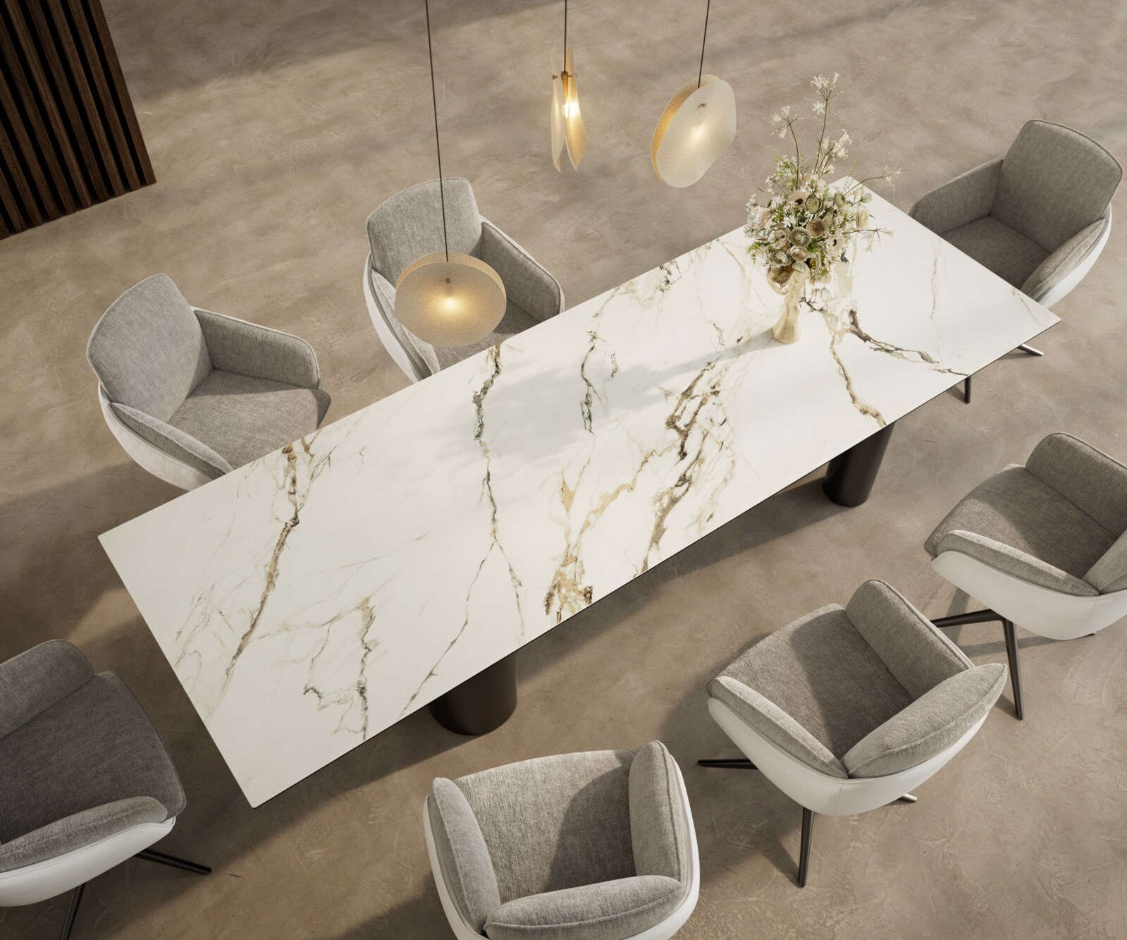 Трапезна маса Edge 300x100, керамика Calacatta Luxe (бяло-златно-сиво), Pilier от неръждаема стомана, графит 3