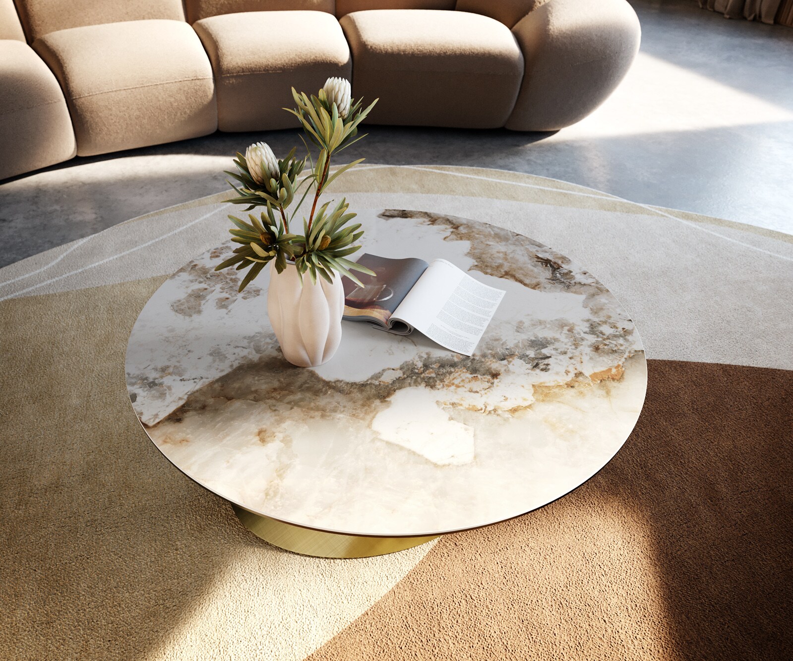 Кръгла масичка за кафе Edge 90x90 cm керамика Minas Melange Conis Metallic Gold 3