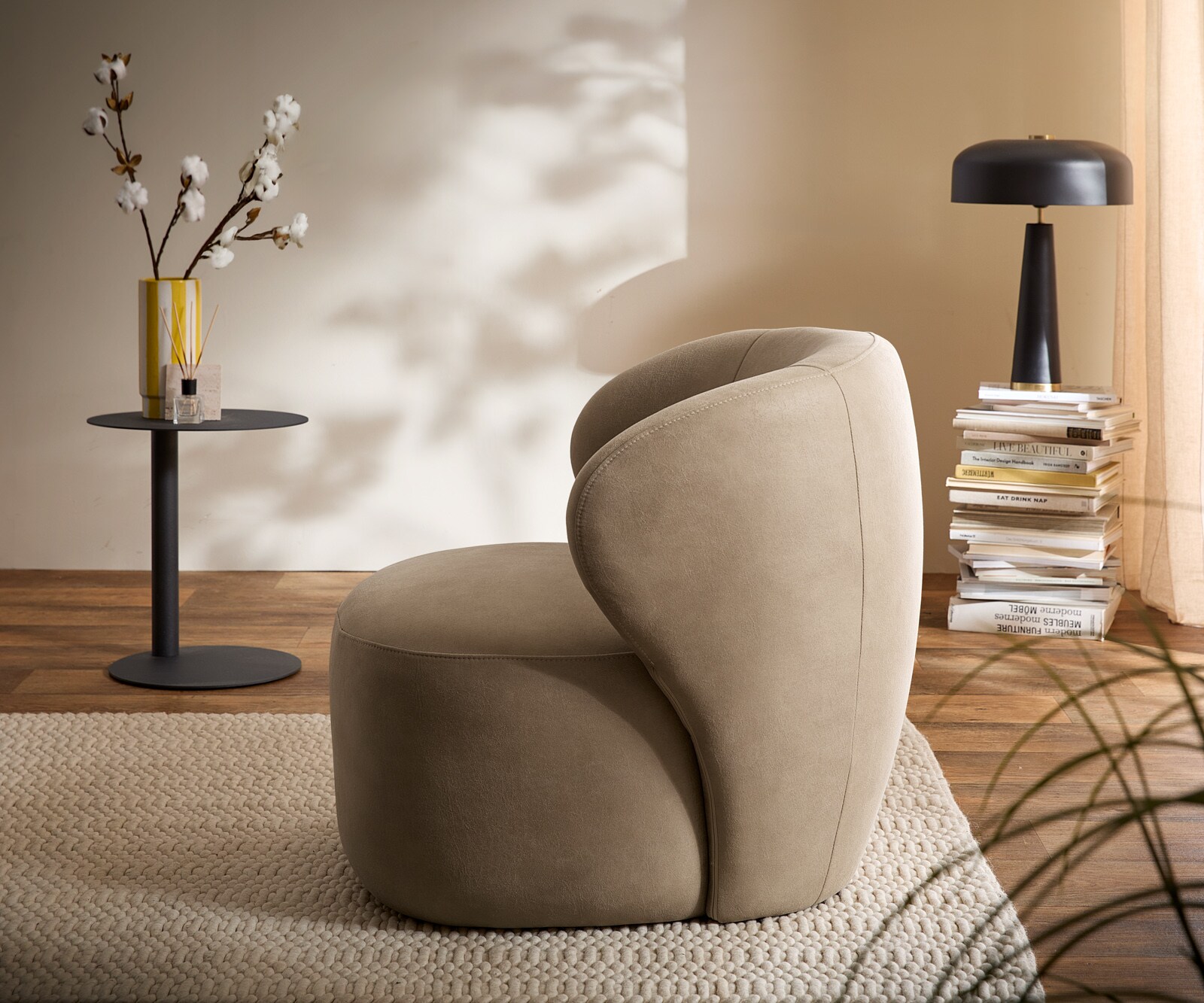 Стол за отдих Pulo 80x80 cm микрофибър бежов реколта 5