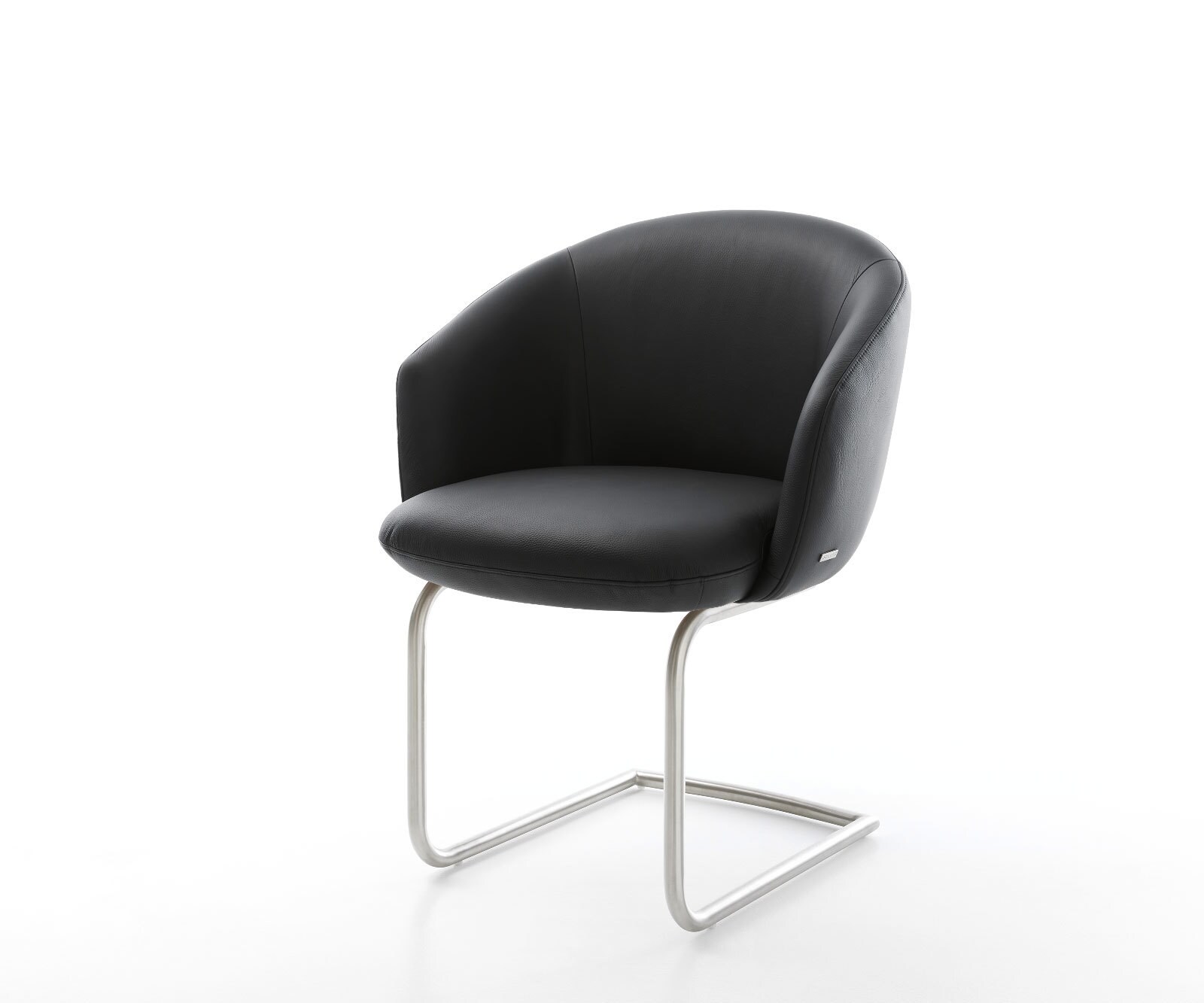 Люлеещ стол с подлакътници Естествена кожа Черен Конзолен крак кръгъл Неръждаема стомана Покет пружина Caja-Flex 1