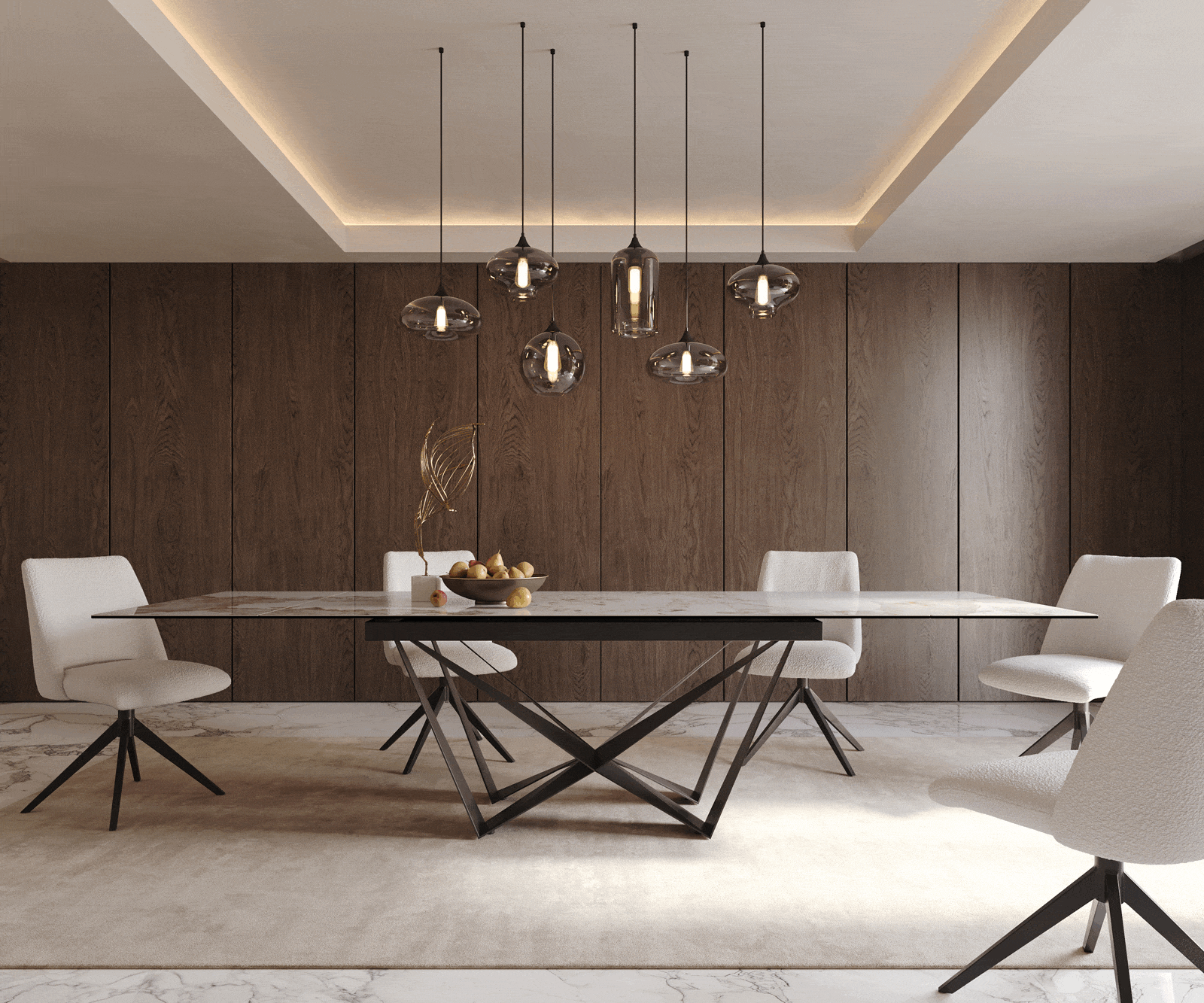 Маса 200-300x100 Keramik Minas Melange Бял-Бежов Spider плоска стомана Черен разтегателна Edge 2