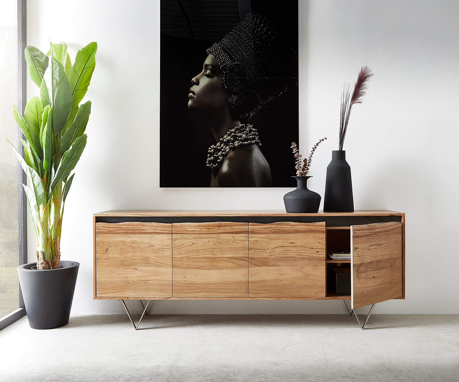 Бюфет 200x45 cm Акация Натурал 4 Врати естествен ръб Stonegrace 4 Бюфет 200x45 cm Акация Натурал 4 Врати естествен ръб Stonegrace 4