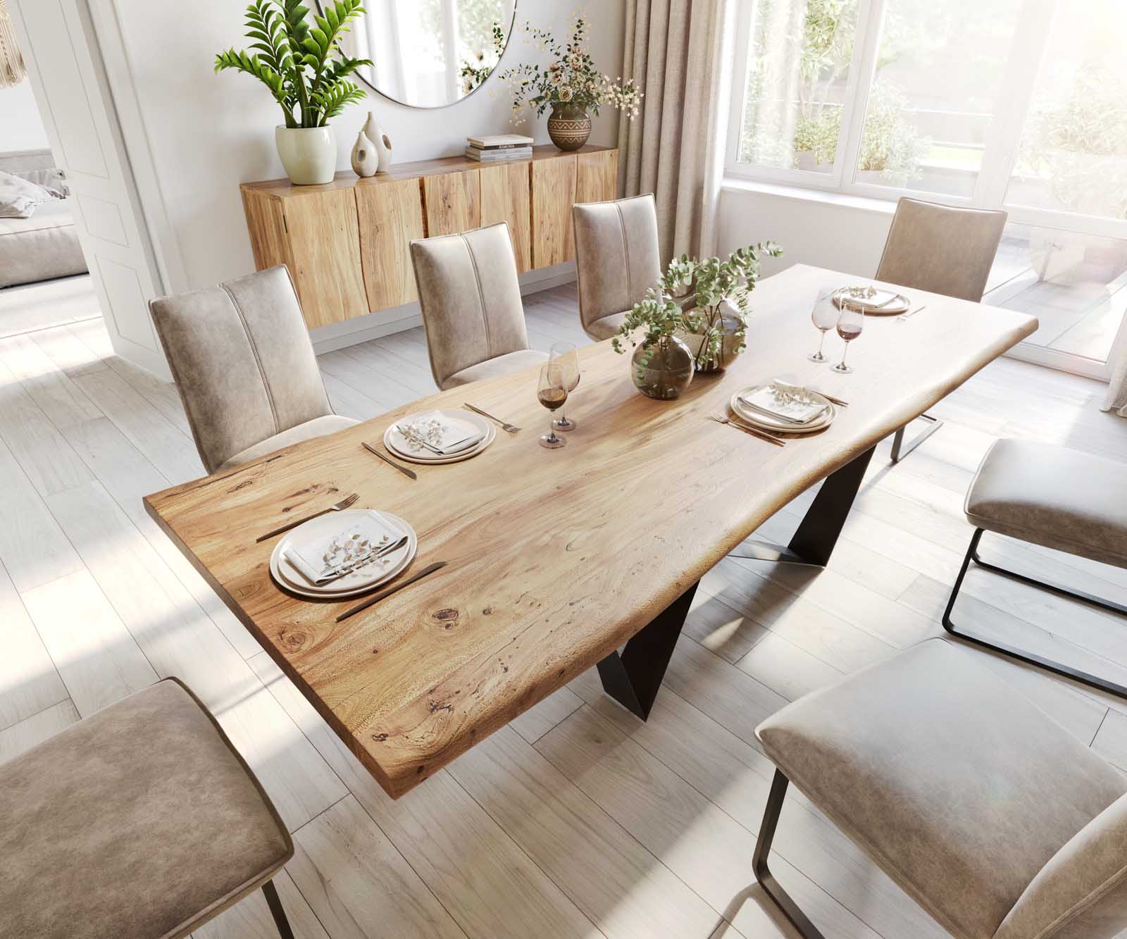 Маса 260x100 Акация Натурал Spider плоска стомана Черен Edge 1 Маса 260x100 Акация Натурал Spider плоска стомана Черен Edge 1