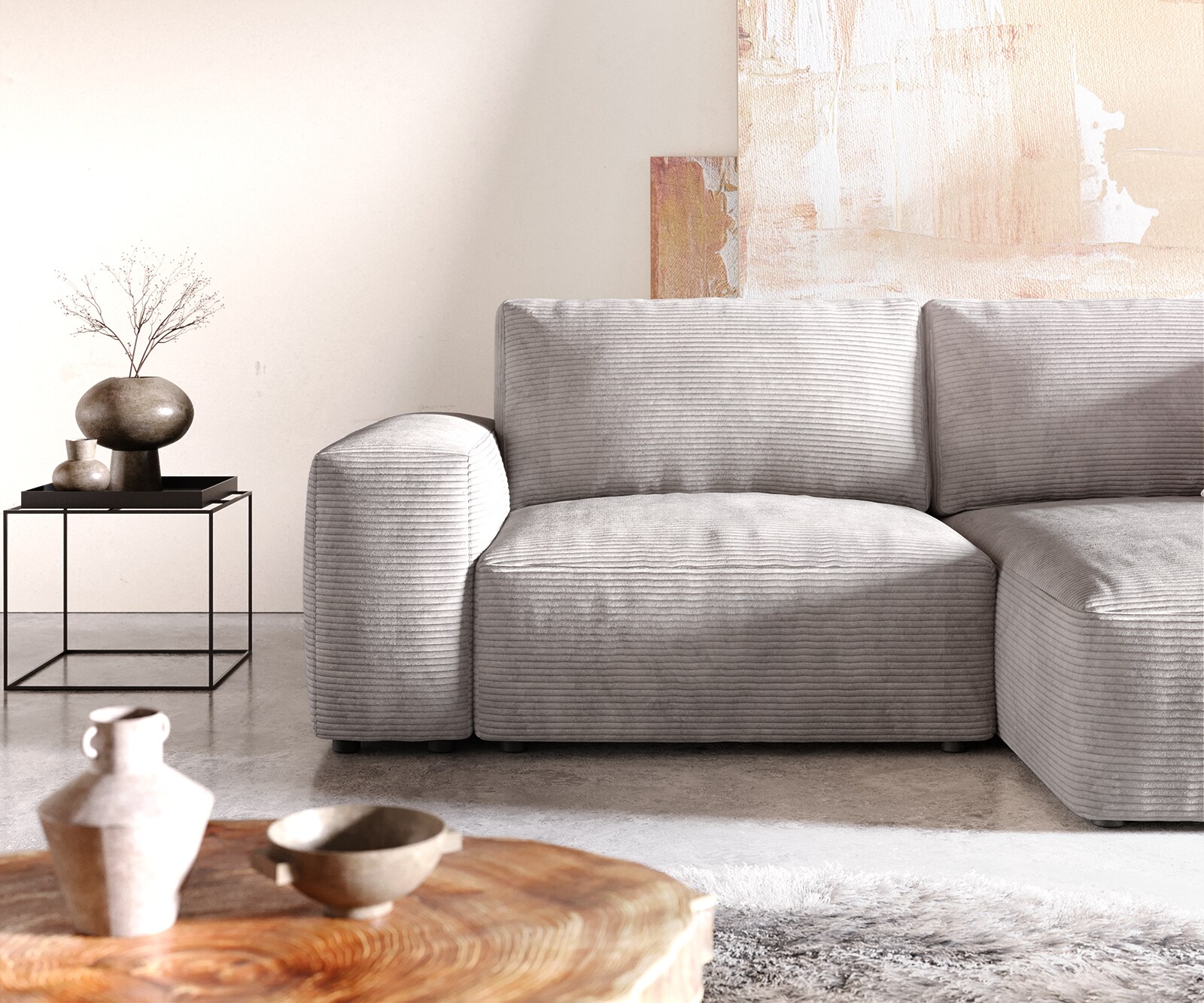Ъглов диван L 260x160 cm Корд СребристСив Варианти лежанка Lanzo 4