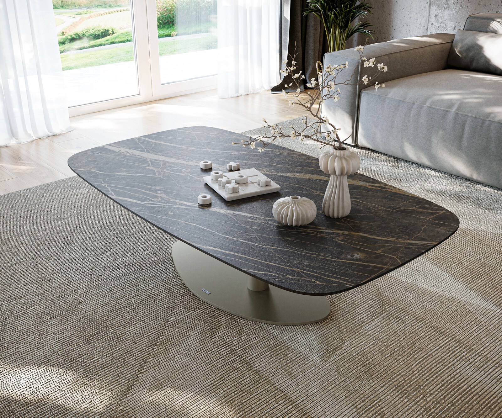 Масичка за кафе Edge Boot 140x80 cm Керамика Laminam® Noir Desir Brown Vibany Покритие с метален ефект Titanium 4