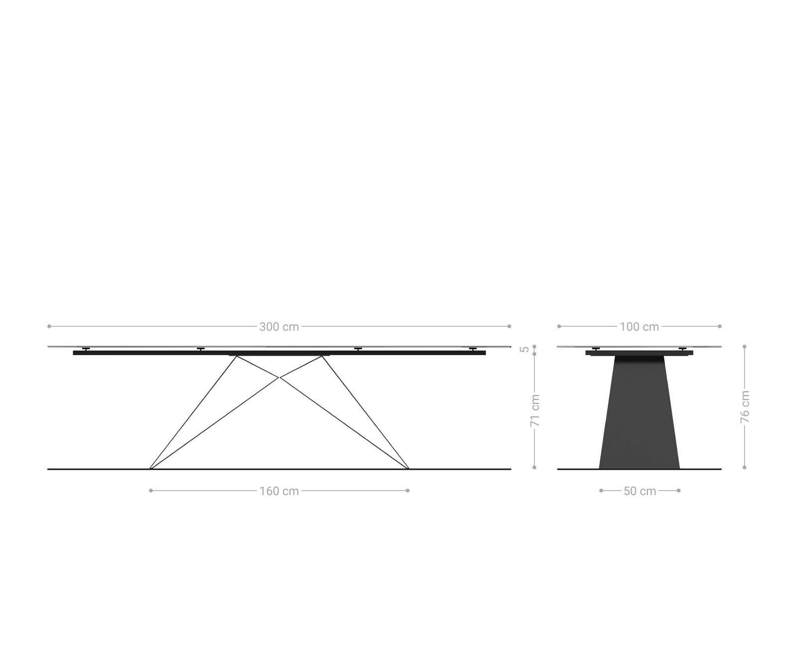 Маса 300x100 Keramik Laminam® Sabbia Дъбцвят V-Рамка плоска стомана Черен Edge 9