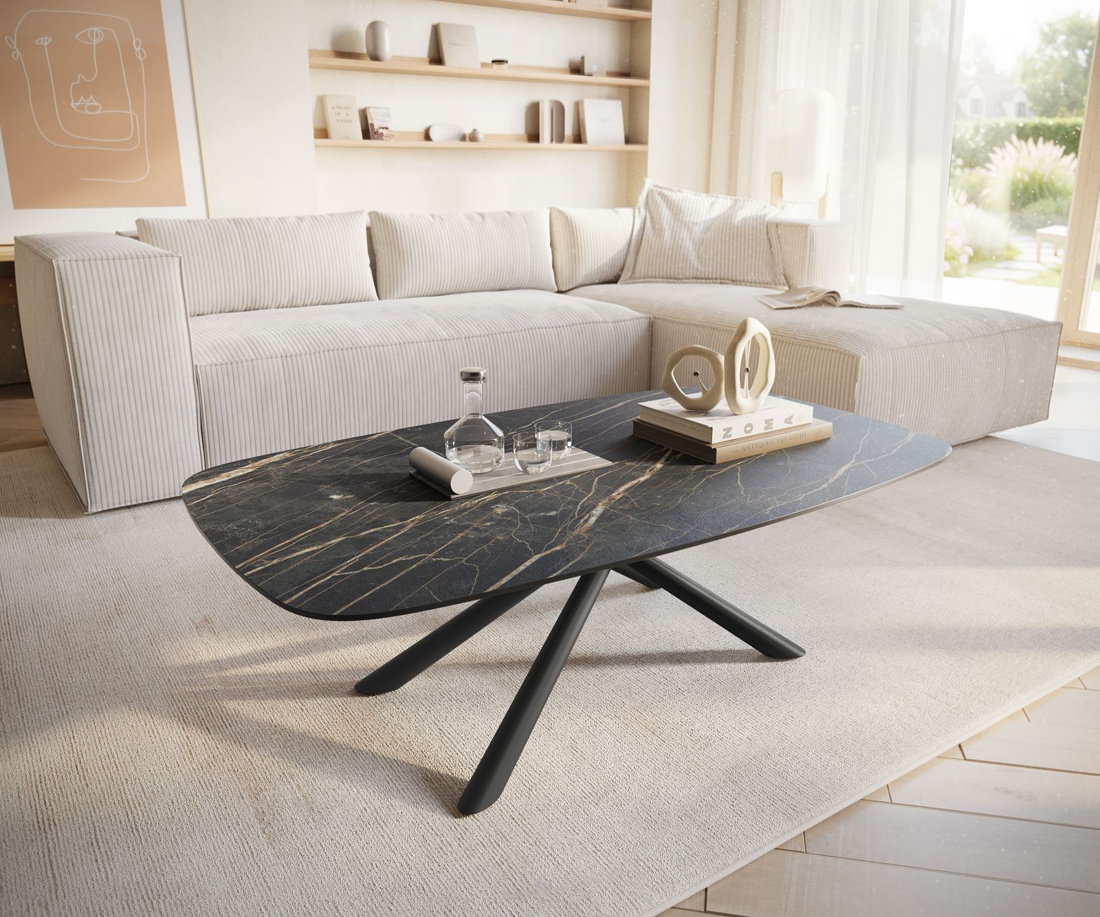 Масичка за кафе Edge Boot 120x70 cm Ceramic Laminam® Noir Desir Brown Sarity Metal Black 1