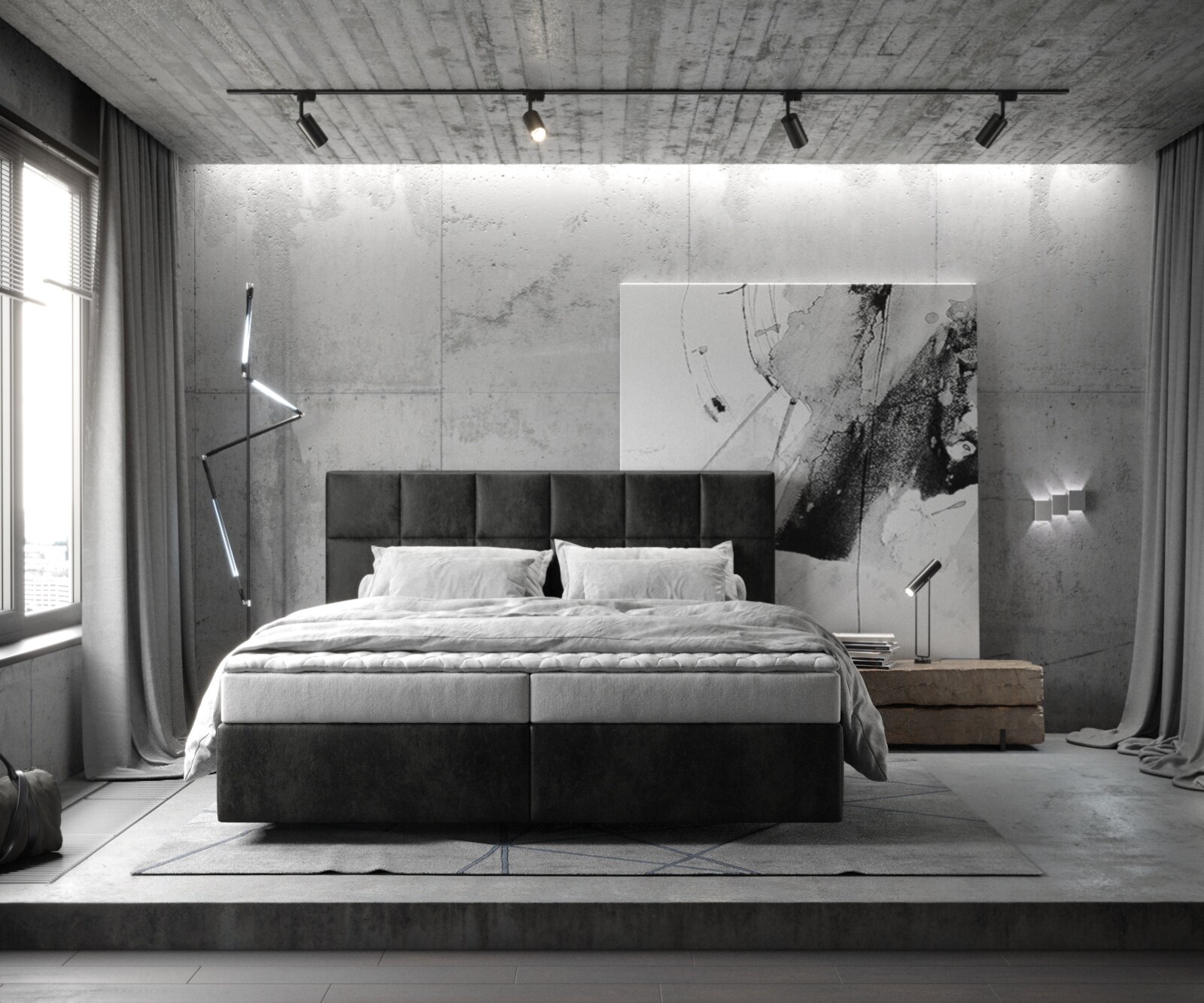 Легло Боксспринг 180x200 cm Микрофибър Антрацит Винтидж с Матрак и Топер Dream-Fine 1