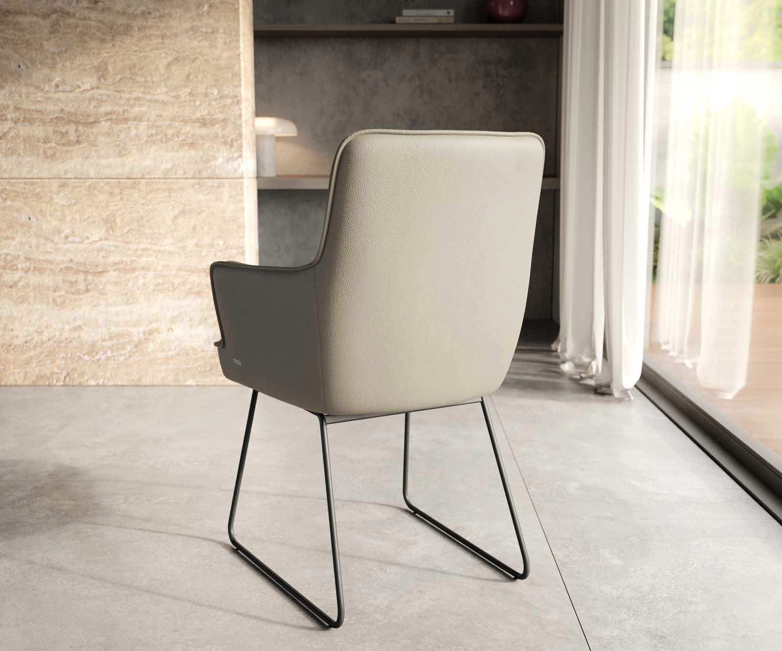 Стол Естествена кожа Сиво-Кафяв Извити крака Черни Покет пружина Heira-Flex 3 Стол Естествена кожа Сиво-Кафяв Извити крака Черни Покет пружина Heira-Flex 3