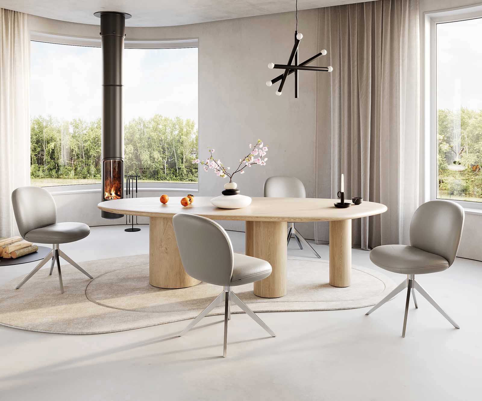 Врътящ се стол Естествена кожа Сиво-Кафяв Конус крак плосък Неръждаема стомана 360° въртящ се Покет пружина Nube-Flex 5