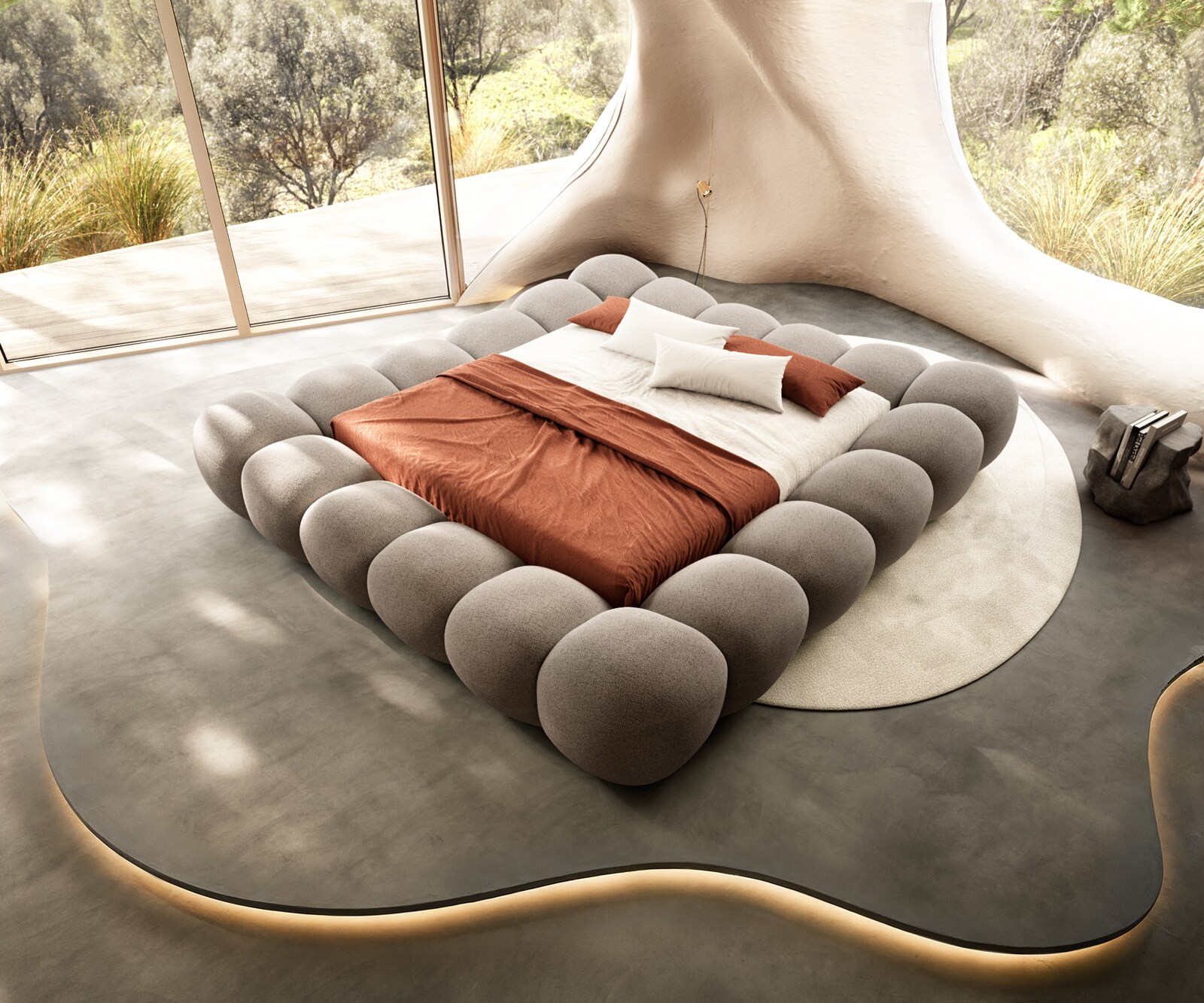 Тапицирана рамка за легло Perlla 180x200 cm текстурирана тъкан Soft Taupe 1