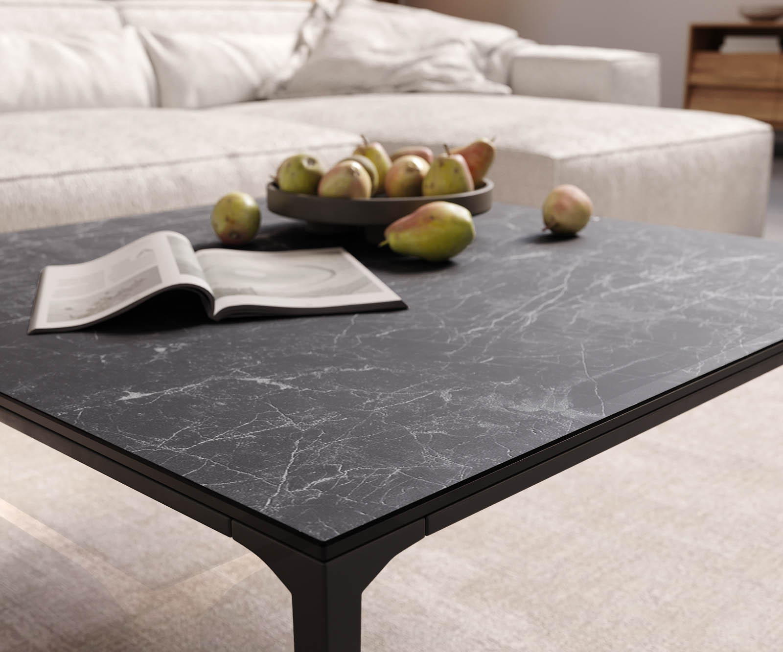 Холна маса 85x85 cm Керамика Laminam®Nero Greco Антрацит Основа Метал Черен Levente 5