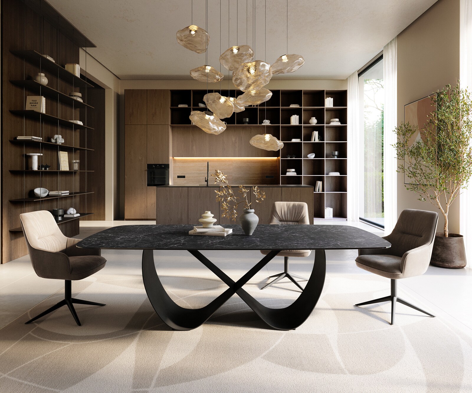 Трапезна маса Edge Boot 240x120 см, керамика Laminam „®“, „Nero Greco“, „Anthrazit“, „Infinity“, метал, черно 2