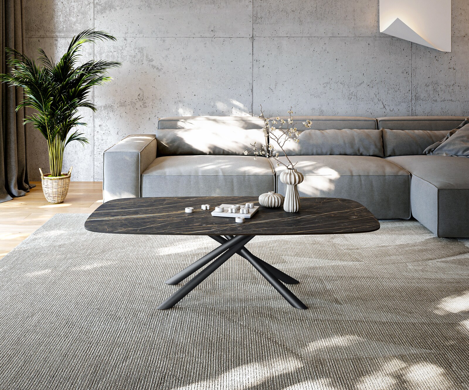 Масичка за кафе Edge Boot 140x80 cm Ceramic Laminam® Noir Desir Brown Sarity Metal Black