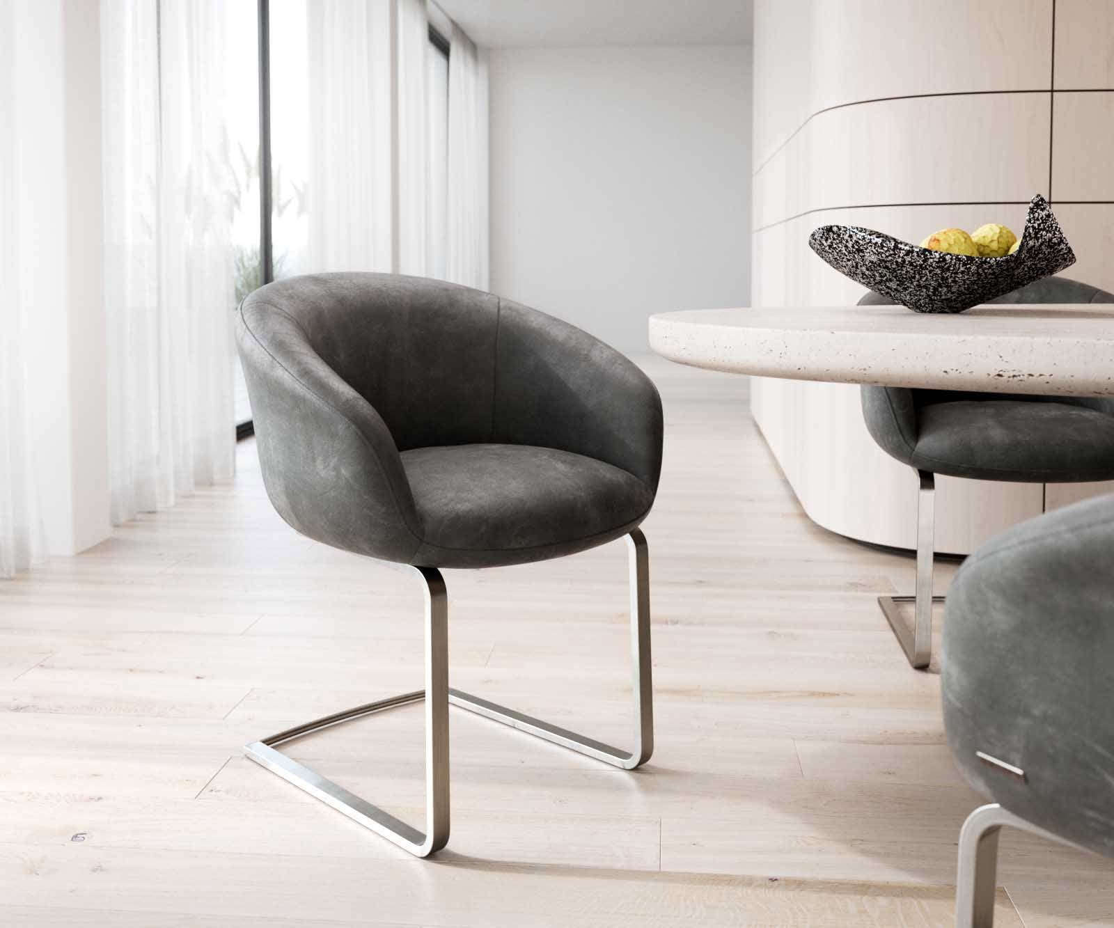 Люлеещ стол с подлакътници Антрацит Винтидж Конзолен крак плосък Неръждаема стомана Покет пружина Vinka-Flex Люлеещ стол с подлакътници Антрацит Винтидж Конзолен крак плосък Неръждаема стомана Покет пружина Vinka-Flex