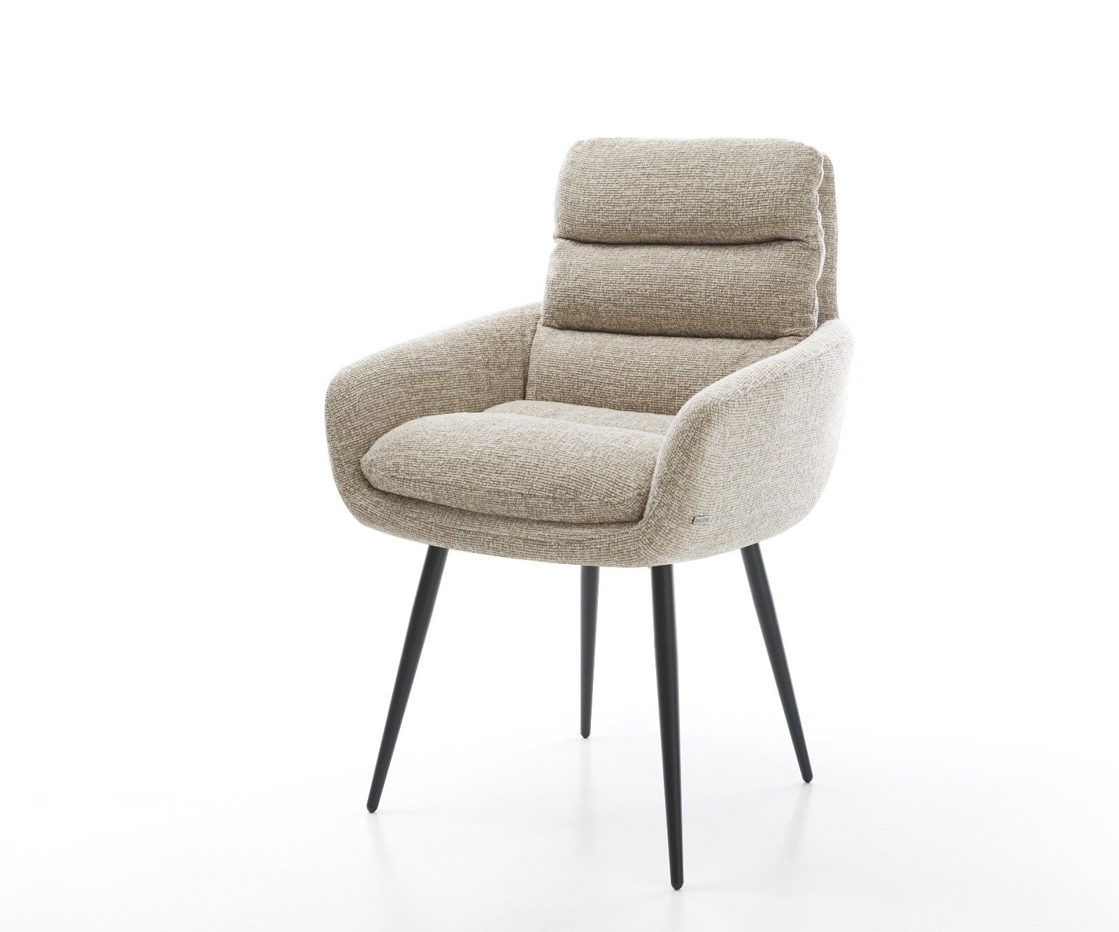 Трапезен стол Abelia-Flex с подлакътници от тъкан мек бежов плат 4-основа заострена черна 1